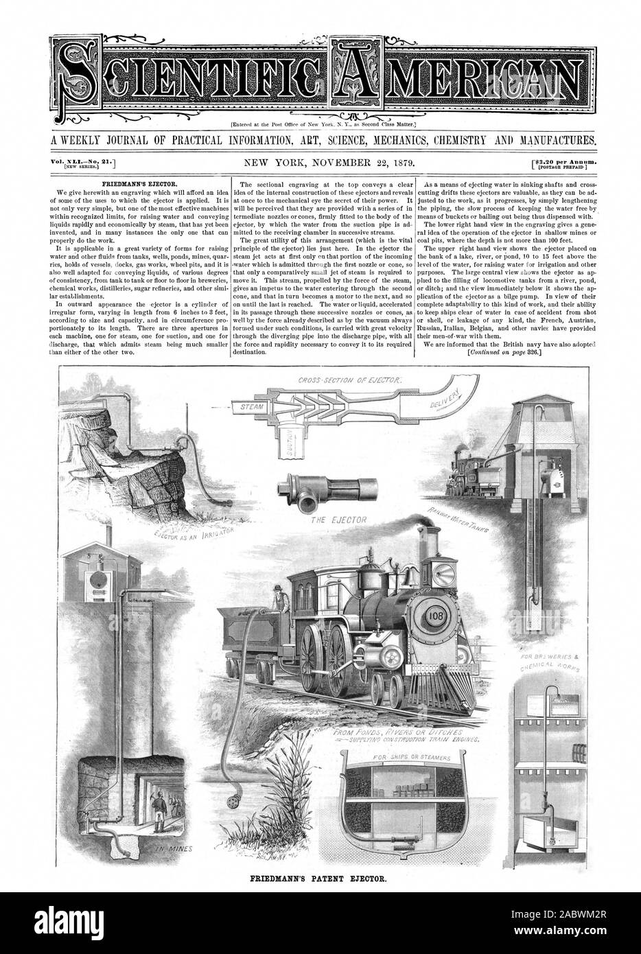 FRIEDMANN BREVETTO DELL'eiettore. FRIEDMANN'S eiettore., Scientific American, 1879-11-22 Foto Stock