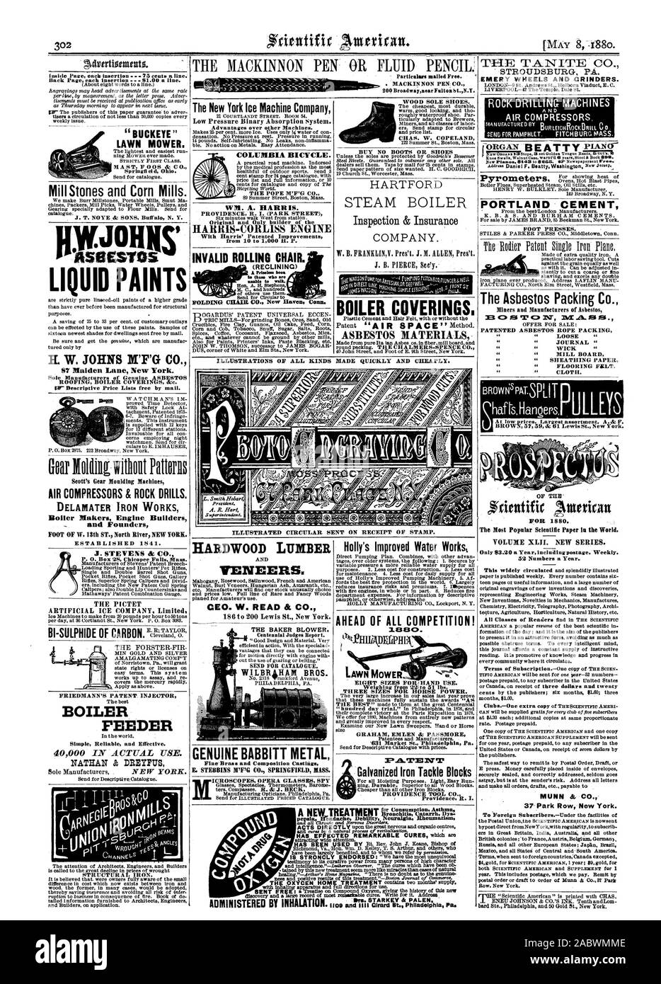 All'interno di ciascuna pagina di inserimento 75 centesimi una linea. Torna alla pagina precedente ogni inserimento - 51.00 una linea. Tosaerba. MAST F 00S & CO. Springfield, Ohio. Mill pietre e mulini di mais. J. T. NOTA & SONS Buffal N. Y. tiNtitg vernici liquide ST Maiden Lane New York. Solo i fabbricanti di genuina coperture in amianto Rivestimenti caldaia &c. Scott ingranaggio della macchine di stampaggio signor compressori e perforatrici da roccia. DELAMATER Iron Works caldaia Makers costruttori di motori e fondatori stabilito 1 S 4 1. J. Stevens & CO. P. 0. Casella 25 Chicopee Falls messa. Il Pictet ghiaccio artificiale COMPANY LIMITED BI-solfuro di carbonio. Cleveland .001.3 LA FRIEDMANN Foto Stock