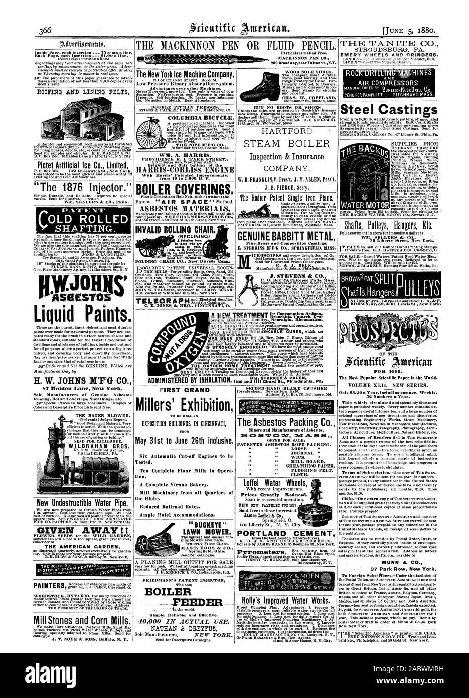 Il New York Ice Machine Company COLUMBIA BICICLETTA. Autentico metallo Babbitt HARTFORD Ispezione e compagnia di assicurazione. Un nuovo trattamento caldaia alimentatore 40;000 IN USO. L'amianto Packing Co. Leffel Ruote di acqua prezzi notevolmente ridotti. James Leffel è Co il cemento Portland Holly migliorato di opere d'acqua. Aduertiot PER COPERTURA E RIVESTIMENTO FELTRI H. W. JOHNS M'F'G CO. S7 Maiden Lane New York. Nuovo Undestructible tubo d'acqua. Dato VIA LA AMERICAN CARDEN Mill pietre e mulini di mais. WILBRAHAM BROS. tsva' LAMINATI A FREDDO - trasmissione. W.JOH laseesitos vernici liquide. Il TA NITE CO. Mole smeriglio e rettificatrici. ROCK Foto Stock