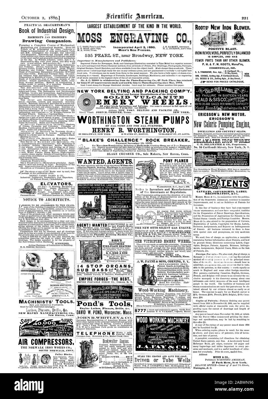 Stabilimento PIÙ GRANDE DEL GENERE IN TUTTO IL MONDO. Incisione di MOSS C incorporato 2 aprile 1880. Moss è di nuovo processo. Il sig. J. C. MOSS a ritirarsi dal Photo-Engraving Co. 67 Park Place ha mantenuto NEW YORK CINGHIE ED IMBALLAGGIO COM P'Y. Mole smeriglio. Abitazioni e sedi di paese. ORTHINOTON pompe a vapore brevettato Novembre 18 1876. HENRY R. WORTHINGTON E DI TUTTE LE DIMENSIONI E PER TUTTI I FINI. Libro di Design Industriale disegno compagno. I blocchi della puleggia. Voleva che gli agenti. Avvertenze copyright etichetta NUNN & CO. Gli ascensori. Macchinisti di strumenti". NEW HAVEN Manufacturing Co. New Haven, Connecticut. E'ss BEAVER FALLSP4 ARIA Foto Stock