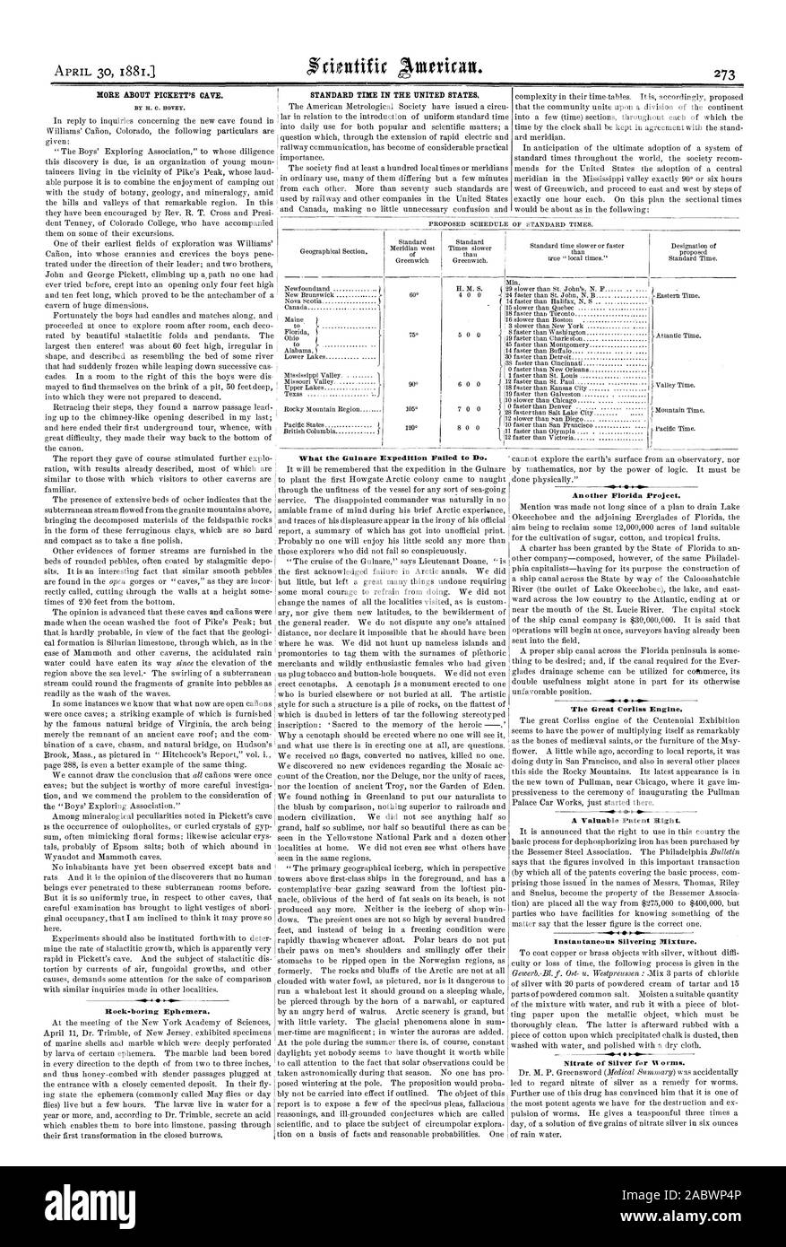 Da H. C. HOVEY. Rock-noioso Ephemera. Che cosa la spedizione Gulnare non è riuscito a fare. Un altro progetto della Florida. Il grande motore Corliss. 40. 4 44 "Un valido diritto di brevetto. Istantanea miscela argentatura., Scientific American, 1881-04-30 Foto Stock