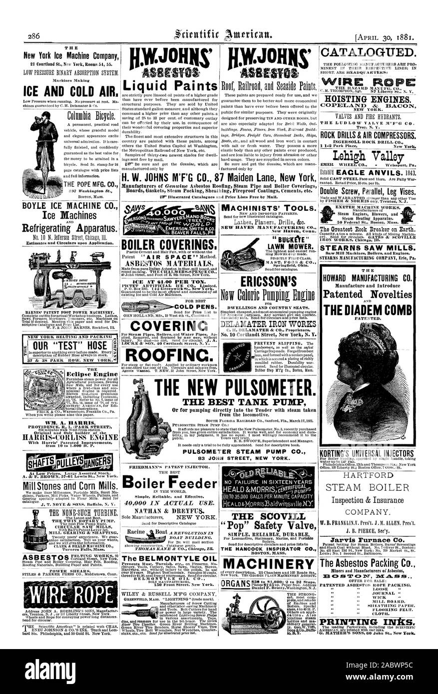 Springfield, Ohio. ERICSSON abitazioni del paese e sedi. C. H. DELAMATER & CO. Proprietari di Jarvis forno Co. Il ghiaccio Flachines Apparato di refrigerazione. BARNES di brevetto della potenza del piede di macchinari. NEW YORK cinghie di imballaggio e di ghiaccio e di aria fredda. %ISA% rivestimenti di caldaia. Presenza di materiali contenenti amianto Pictet ghiaccio artificiale CO. Limitato PER MIGLIORI PENNE A FREDDO. La copertura ROOFINC. Semplice e affidabile ed efficace. 40000 IN USO. NATHAN & Dreyfus. Cesoie di potenza. H. W. JOHNS M'F'G CO. 87 Maiden Lane New York VI' illustrato cataloghi e listini prezzi liberi da Mail. Il nuovo PULSOMETER. La migliore pompa serbatoio vapore PULSOMETER CO DELLA POMPA Foto Stock