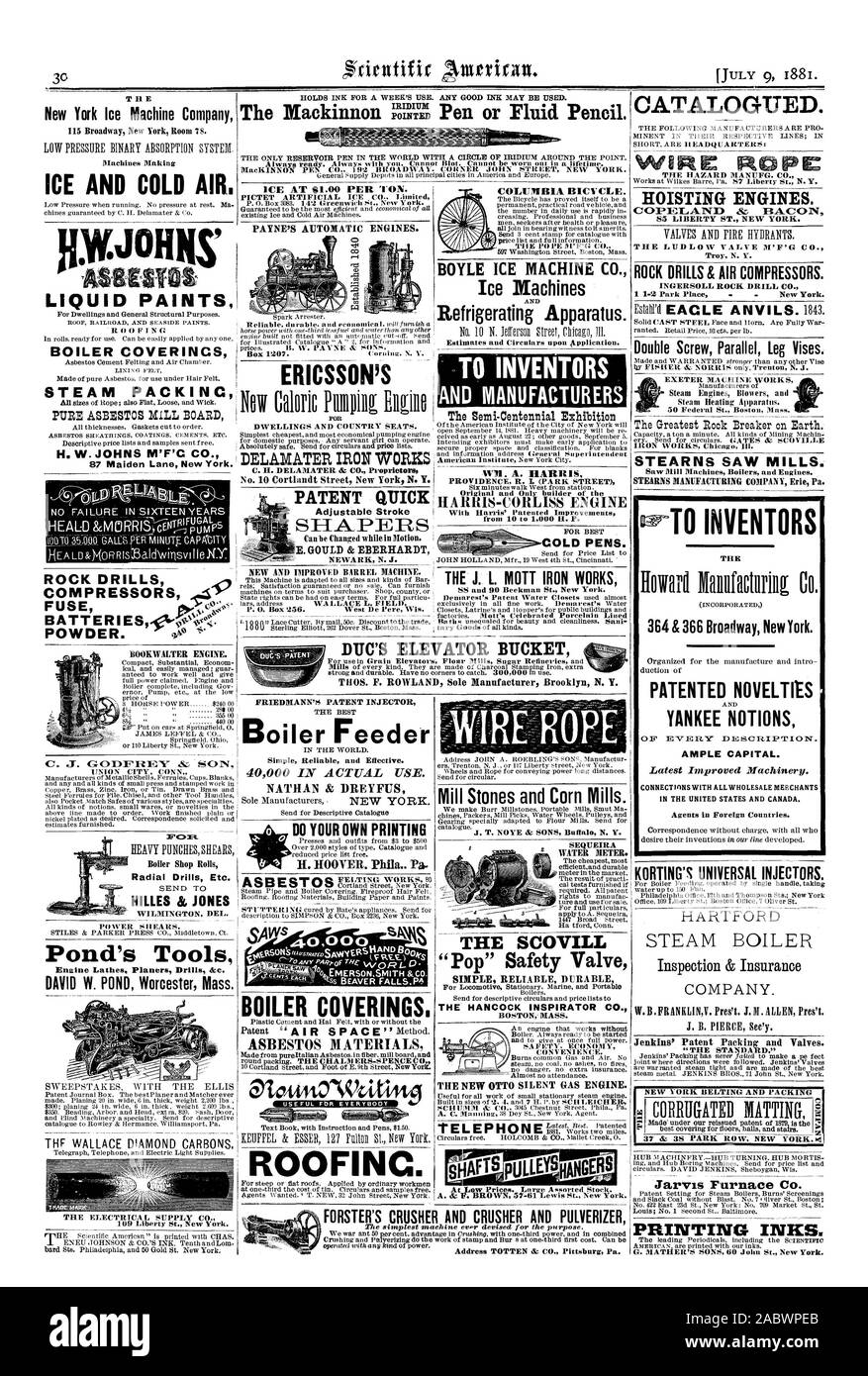 New York Ice Machine Company di catalogazione. Ghiaccio e aria fredda. Vernici Liquide caldaia COVERINCS H. W. JOHNS M'F'C CO. 87 Maiden Lane New York. Perforatrici da roccia compressori FUSIBILE BATTERIA IN POLVERE. 10 C. 5. GOE)Filk.' figlio trapani radiali ecc. MLLES & JONES Pond's Tools DAVID W. POND Worcester messa. Ghiaccio a $1,00 per tonnellata.1 Ericsson DELA1VIATER FERRO "opere brevetto oliatore veloce alimentatore rivestimenti di caldaia. Presenza di materiali contenenti amianto coperture. COLUMBIA BICITCL E. BOYLE ICE MACHINE CO. Le macchine per il ghiaccio Apparato di refrigerazione. Per gli inventori e i fabbricanti di WM. A. HARRIS ' il J. L. MOTT Iron Works semplice ed affidabile il resistente Foto Stock