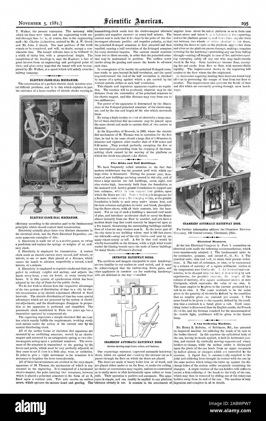 Orologio elettrico-meccanismo del selettore. Orologio elettrico-meccanismo del selettore. Ir -444 4 o i rischi di incendio e di edifici alti. Migliorate le porte boccaporto. Camere" automatica boccaporto porta. Camere" automatica boccaporto porta. Misure elettriche., Scientific American, 1881-11-05 Foto Stock Orologio elettrico-meccanismo del selettore. Orologio elettrico-meccanismo del selettore. Ir -444 4 o i rischi di incendio e di edifici alti. Migliorate le porte boccaporto. Camere" automatica boccaporto porta. Camere" automatica boccaporto porta. Misure elettriche., Scientific American, 1881-11-05 Foto Stock