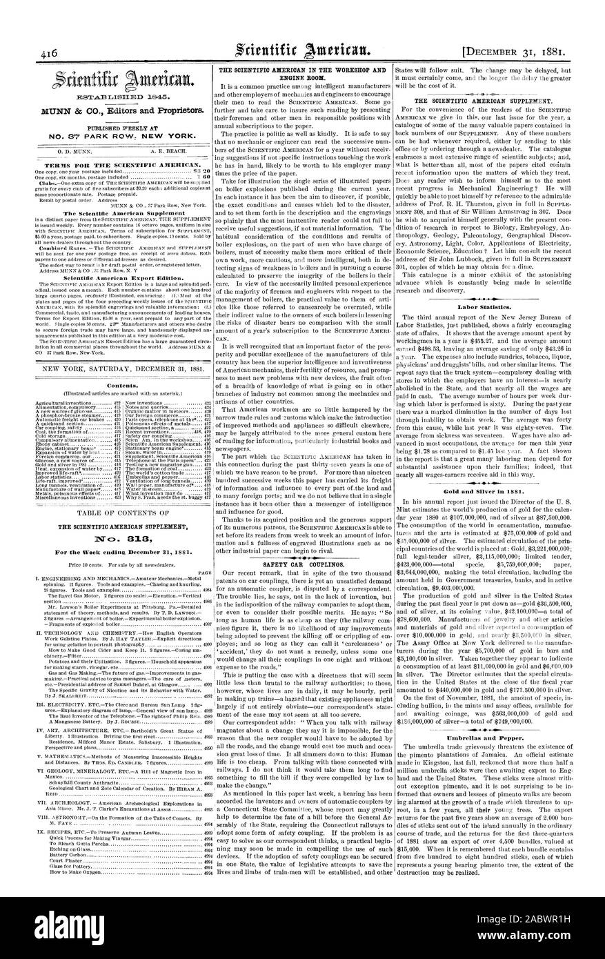 Settimana che termina il 31 dicembre 1881. Il Scientific American supplement. Le statistiche relative al lavoro., 1881-12-31 Foto Stock