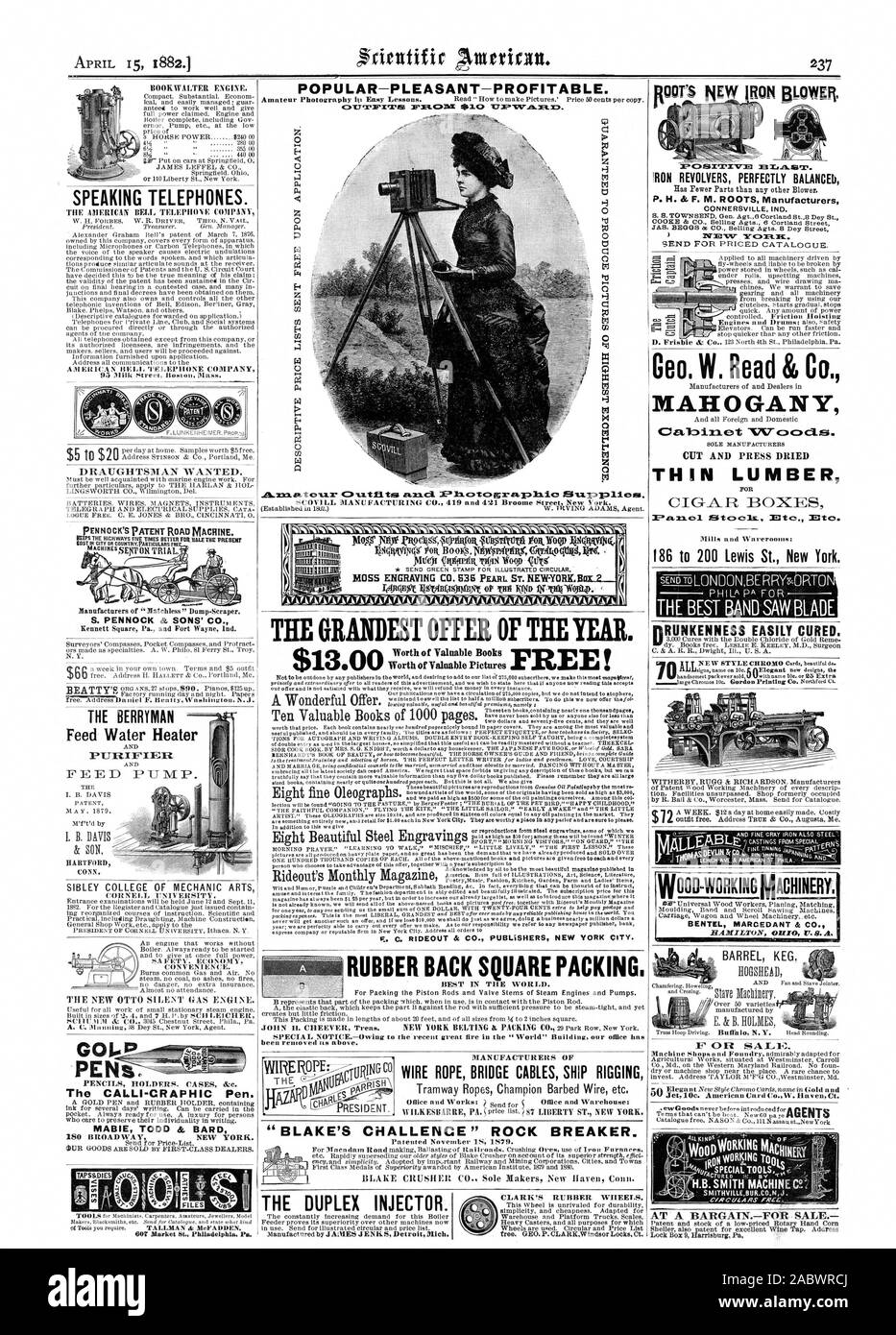 HOGSHEAD oltre 50 varietà prodotta da HERTEL MARCEDANT A BARGAINFOR Vendita di brevetto e di stock di un basso prezzo mano rotante mais strumento INORKING SMITHVILLEBUR.CO.NJ. R COCA RS LIBERO, Scientific American, 1882-04-15 Foto Stock