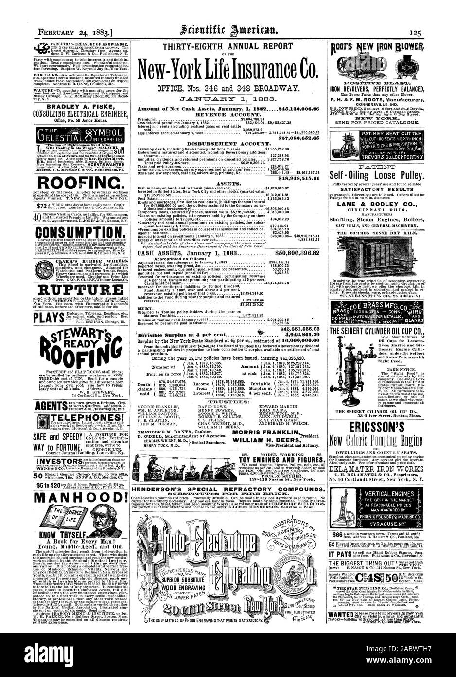 Ferro da stiro rivoltelle perfettamente equilibrata PAT. Sede di chiave taglierina Self-Oiling puleggia folle. Risultati soddisfacenti LANE &. BODLEY CO. Trasmissione $teaart caldaie motori di segherie e Macchinari generali. Piastrella il senso comune forno asciutto. Gli sbozzati il SEIBERT CILINDRO COPPA OLIO CO. Spia di alimentazione. ERICSSON DELAIVIATER IRON WORKS VERTICALENGINES inviato gratuitamente. La più grande cosa fuori BRADLEY A. FISKE ELESTIAL copertura. Rottura riproduce i telefoni degli agenti! Virilità! Conosci te stesso di trenta-ottava relazione annuale New York Life Insurance Co. Conto delle entrate. Esborso 857080652.65 ACCOUNT. 848918515. Attività. Averi di Tesoreria 1 gennaio 1883 $ Foto Stock