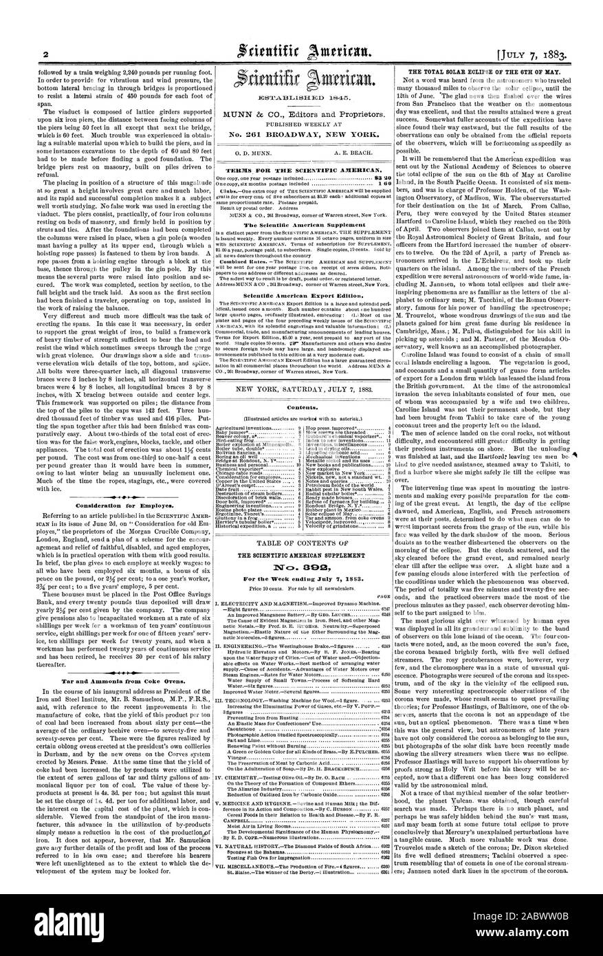 Seguito da un treno del peso di 2240 libbre per piede in esecuzione. Considerazione per employes. Tenore di catrame e di ammoniaca da forni a coke. 1845. No. 261 Broadway New York. Termini per la Scientific American. Il Scientific American Supplement Scientific American edizione di esportazione. Contenuto. Il Scientific American SUPPLEMENT L'Eclisse Solare Totale del 6TH di Kay. 2, 1883-07-07 Foto Stock