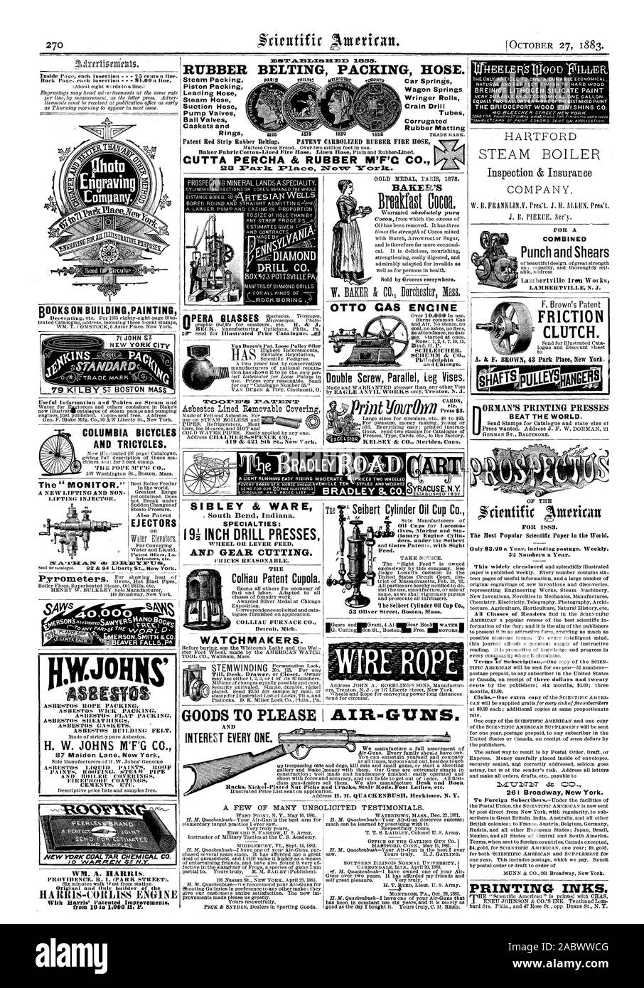 Cinghie di gomma flessibile di imballaggio. Carro molle rulli strizzatori Crain trapanare tubi ondulati tappetini in gomma vapore pistone Imballaggio Imballaggio flessibile di leader di tubo per vapore flessibile di aspirazione delle valvole della pompa le valvole a sfera scrigni e anelli PANETTIERE OTTO MOTORE A GAS a doppia vite parallele morse di gamba. Brevetto striscia rossa cinghie di gomma. Brevetto gomma CARBOLIZED tubo antincendio CUTTA PERCA & gomma M'F'C CO. Combinate il punzone e la cesoia della frizione ad attrito. A. k F. marrone 43 Park Place New York. Punta di diamante CO. titzial w 71 JOHN S;I: COLUMBIA biciclette e tricicli. L' MONITOR.' pirometri. 4.0000 OISON'S EMERSON SMITH &C.O. BEAVEFFALLSPA tss Foto Stock