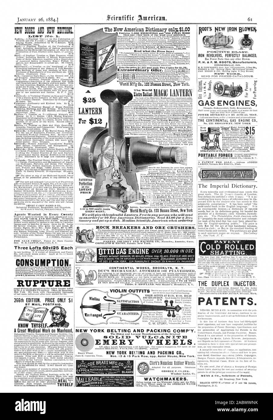 Il nuovo American Dictionary soltanto. $1.00 contiene 1000 incisioni e 100 pagine più ho letto ciò che la stampa dice: Esca otto metri di diametro. Si ricercano Agenti in ogni contea tre Lofts 60xI25 ogni consumo. Rottura 266th edizione. Prezzo solo $1 tramite posta postpagato. Conosci te stesso. Un grande lavoro di medico su virilità brevettato prezzo perfezione 44 scopare. L'iniettore di duplex. Brevetti. PC:siSlICTINT3E1 33 ferro rivoltelle perfettamente equilibrata CONNERSVILLE IND. 1VM'Nr 'MG. mt invia per catalogo e listino prezzi. I MOTORI A GAS potenza determinata ' ATTUATO L PROVA. La Continental motore a gas CO. No. 5231] 0A DWAY NEW YORK New Foto Stock