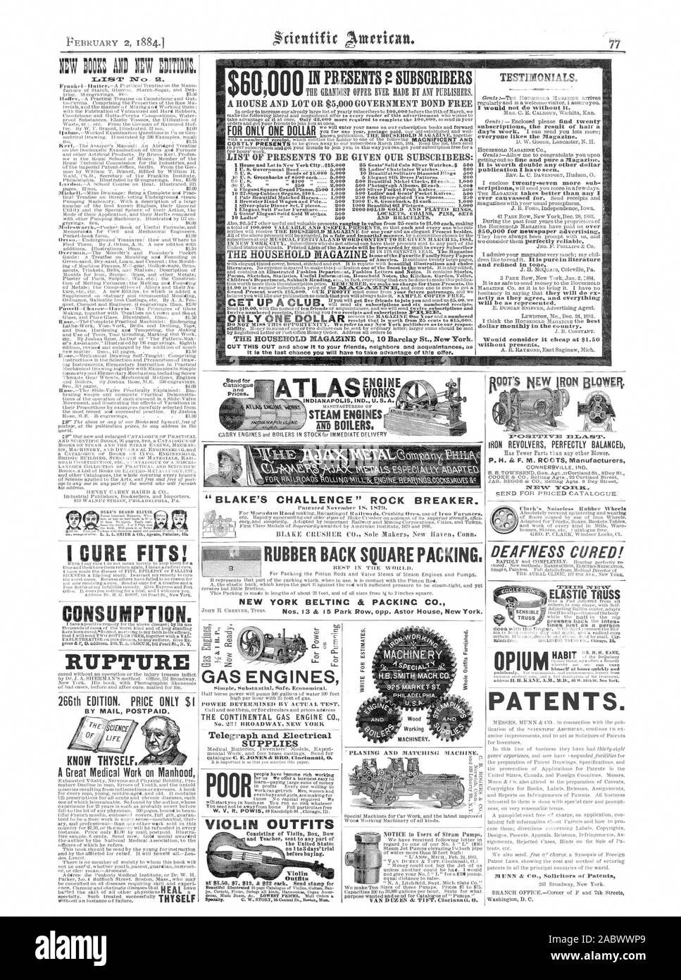 Aiuto BOOES "Blake sfida dell' interruttore di roccia. Ferro da stiro rivoltelle perfettamente BALANCEb P. H. & F. M. RADICI inviare fabbricanti per i prezzi. TLASVIRE Motori a vapore IPIBPC1F di una casa e il lotto o $5000 bond governativi elenco libero di presenta per essere data ai nostri abbonati: la famiglia MAGAZINE CO. 10 Barclay San New York. Questo fuori e mostrare ai tuoi amici vicini e conoscenti come testimonianze abbonamenti. Il risultato di un mezzo a tutti piace la rivista. È vale il doppio di qualsiasi altro dollaro e raffinato nel tono actly come convengono e tutto sarà come rappresentato. dollar mensile per il paese Foto Stock