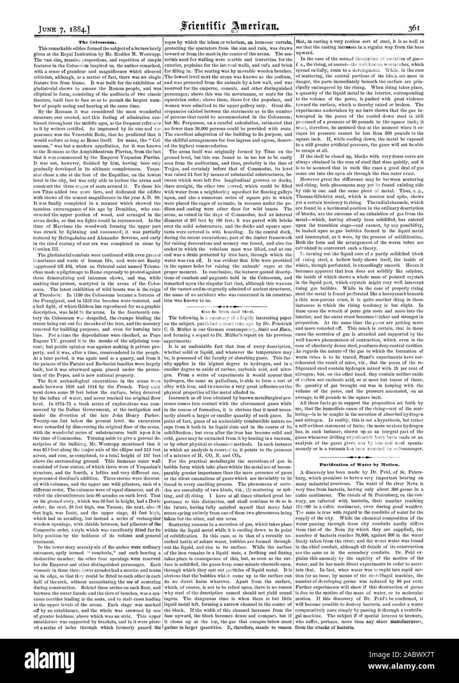 Il Colosseo. Gas in ferro e acciaio. La purificazione di acqua dal movimento., Scientific American, 1884-06-07 Foto Stock