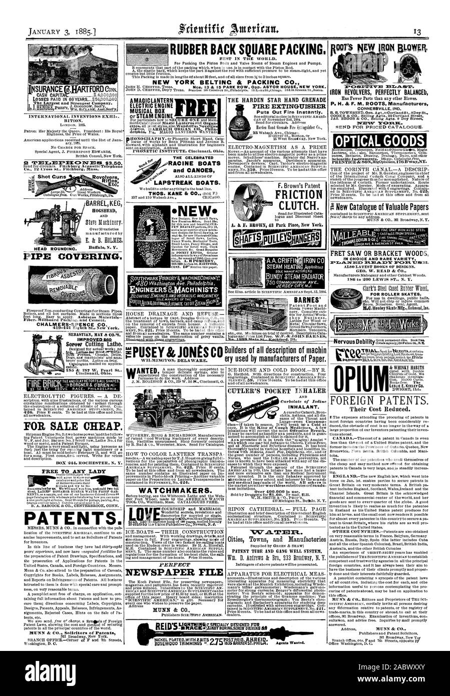 NEW YORK BELTINC PACKINC & CO. Gomma posteriore la guarnizione a sezione quadrata. R El DVHniEWTDIAMRERE copertura del tubo. CHALMERS-SPENCE CO. Istituto di fonetica Cincinnati in Ohio. La celebre RACINE barche e canoe HOUSE IL DRENAGGIO E RIFIUTARE orologiai. ICE-barche - la loro costruzione perfetta FILE DI GIORNALE MUNN & CO. La HARDEN STAR HAND GRENADE ESTINTORE mette fuori fuoco all'istante. CUTLER POCKET inalatore inalante. quaresima imitazioni. Oltre 400.000 in uso. Nella cattedrale di Ripon. - Pagina intera Ii7V.A.Tm3EL. Città Città e manifatture TUBO DI BREVETTO E PISTA bene il sistema. Apparecchiatura per mea elettrico ferro rivoltelle Foto Stock