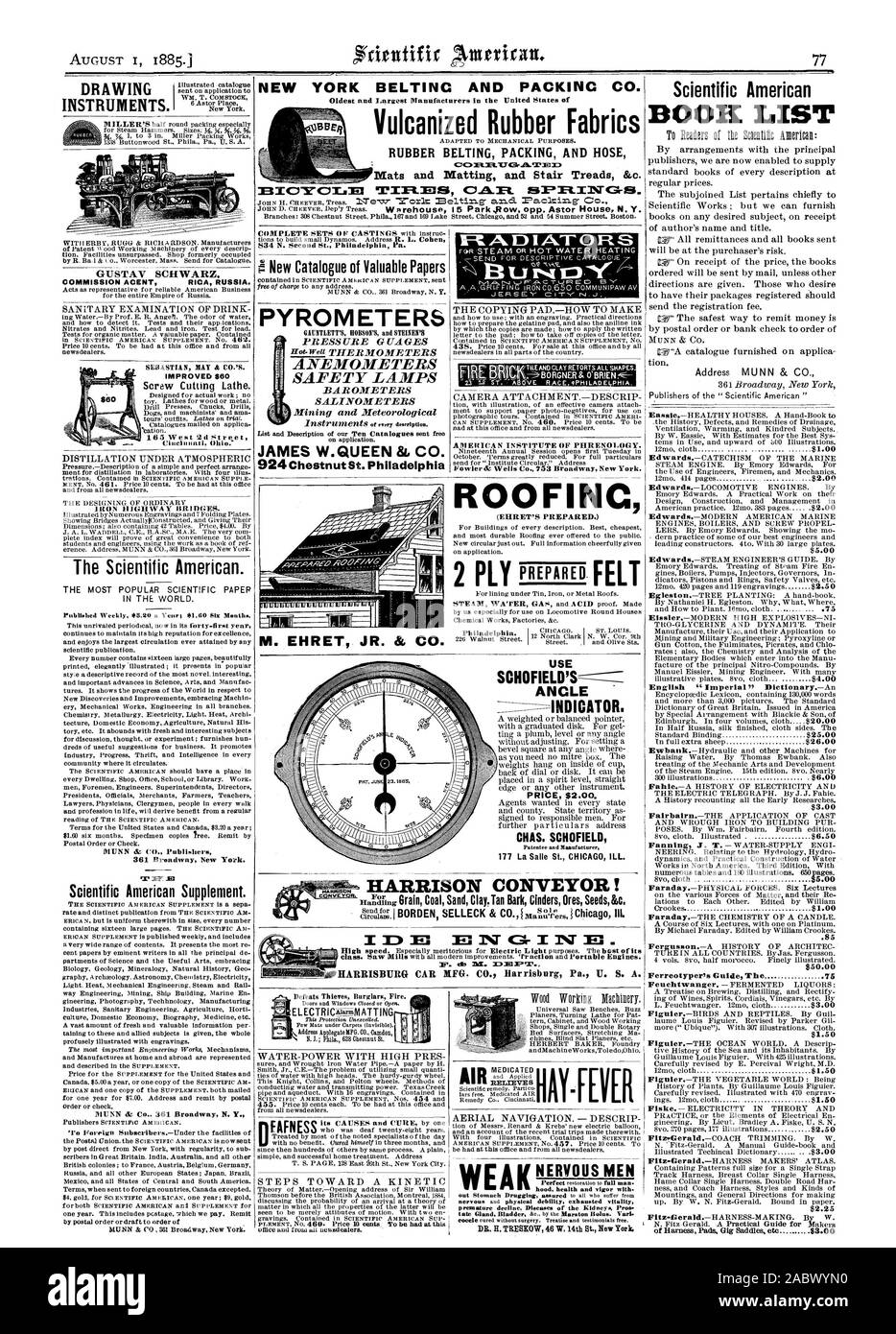 Cinghie di gomma imballaggio flessibile e CSCOR.1T.763161.TE3=1 stuoie e stair battistrada 8ce. GUSTAV SCHWARZ. Commissione ACENT RICA RUSSIA. Vite tornio di taglio. Il Scientific American. IN TUTTO IL MONDO. Settimanale Pnblished 3.20 un Yew.; $1.410 sei mesi. MSF. Scientific American Supplement. Nuovo catalogo di preziose carte pirometri manometri lampade di sicurezza e di data mining Meteorological JAMES W.QUEEN & CO. 924ChestnutSt.Philadelphia M. EHRET JR. & CO. IFC D 1 atto 0 RS Li ic:). Et 1:T FIBEBRICIc American Institute of PHRENOLOGY. Angolo SCHOFIELIVS INDICATORE. Prezzo $2.00. CHAS. SCHOFIELD MEDICATED EA Foto Stock