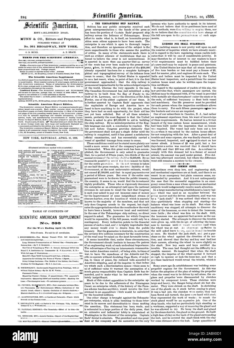 Termini per la Scientific American. Il Scientific American Supplement Scientific American edizione di esportazione. Contenuto. Pagina LA NAVE TEHUANTEPEC FERROVIA. Le licenze per le piccole piroscafi. Acquista il senso comune. SCIENTIFIC AMERICAN supplemento per la settimana che termina il 10 aprile 1880., 1886-04-10 Foto Stock