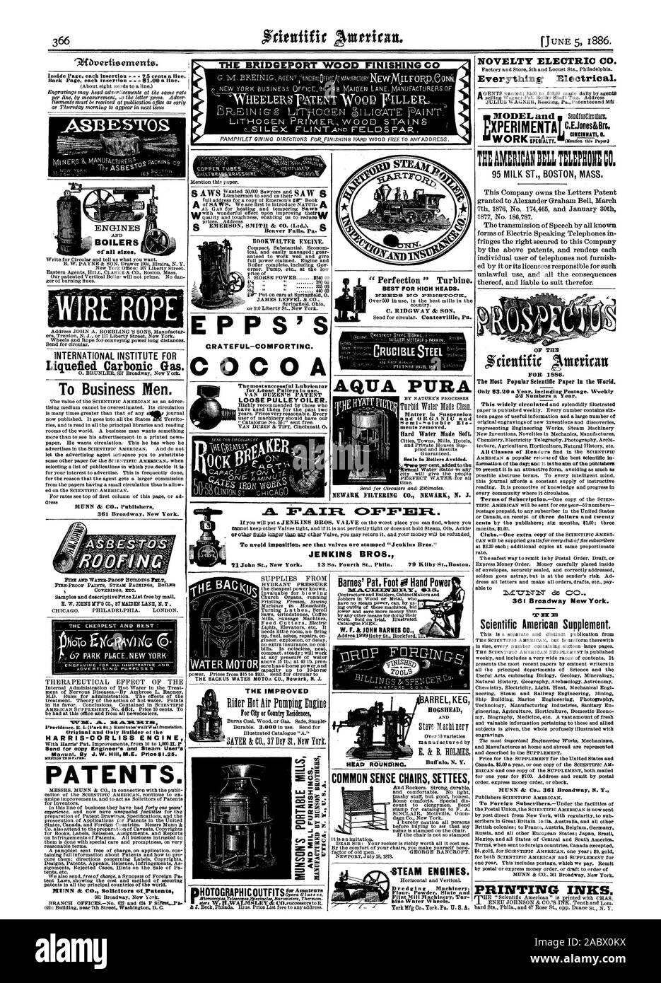 Istituto internazionale per EPPS'S CRATEFUL-COMFORTINC. Cacao il migliorato il senso comune divani sedie NOVITÀ ELECTRIC CO. Tutto elettrico. XPERIMENTA J c.EonesliBrc. Opera AM:RICAN TEL1PHOX: CO. Di THB 83.20 solo un anno comprese spese di spedizione. Settimanale di 52 numeri all'anno. 361 Broadway New York. Scientific American Supplement. Gli inchiostri di stampa. Motori di caldaie di tutte le dimensioni. Originale e unica artefice ot HARRIS-CORLISS manuale del motore. Da J.W. Hill M.E. Prezzo:1E1,25. Brevetti. MUNN è CO. Gli avvocati Otpatents ROOK WALTE.R il motore. Allentate oliatore della puleggia. ' La perfezione ' turbina. Migliore per POOH CAPI Foto Stock