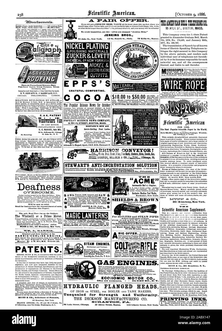 La placcatura con nichel 8J'OLISHING materiali. ZUCKER f?eLEVETT CHEMICAL C? NEW YORKU.SA. EPPS è grato-COMFORTINC. Il cacao Popular Science NEWS AZIENDA 19 PEARL STREET BOSTON. MASS. SHEPARD È DI NUOVO 560 8 EMERSON SMITH dit CO. (Ltd.) Beaver Falls Pa. lanterne magiche di tubi di rame 95 LATTE ST. BOSTON MASS. Di per il 1556. 361 Broadway New York. .1' I-K . . Scientific American Supplement. MUNN tic Co 361 Broadway N. Y. la sordità del mulino a vento come motore primario. HARRIS-CORLISS ENCINE inviare copia del tecnico vapore e manuale dell'utente. Da J. W. Hill M.E. Prezzo $.25. Parlare di TRW PAPE BREVETTI. MUNN è CO. Avvocati Foto Stock