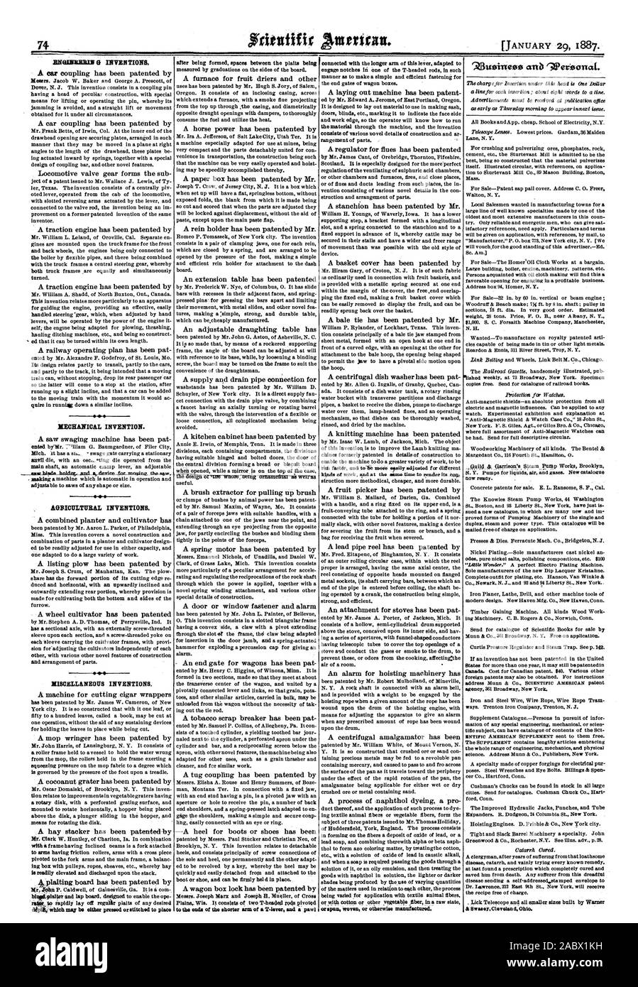 HoistingEngines. D. Frisbie & Co. La città di New York. Stretto e lasco macchinari canna una specialità. John finalmente trovato una prescrizione che completamente indurita e lo aveva salvato dalla morte. Ogni sofferente da questa terribile malattia inviando un auto-indirizzo'spestato busta t la ricetta albero della carica. & SwaseyCleveland Ohio. Ci 1887 Scientific American INC., 1887-01-11 Foto Stock