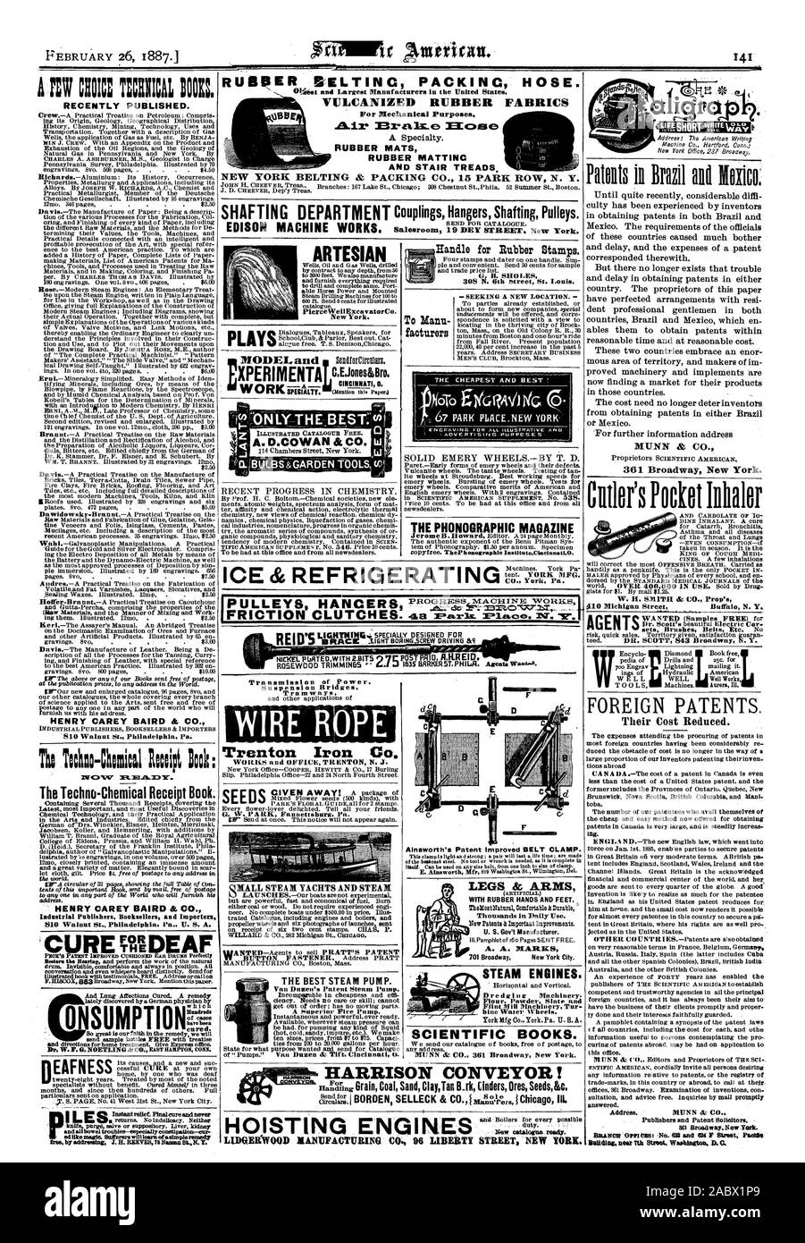 Gomma vulcanizzata e tessuti per scopi meccanici. 3ECcomme tappetini in gomma Tappetini in gomma e stair battistrada. NEW YORK cinghie di imballaggio & CO. 15 PARK ROW N. Y. Salesroom 19 den' STREET. New York. EDISON MACCHINA LAVORA HENRY CAREY BAIRD & CO. 810 Noce San Philadelphia Pa. tto Tooho-Chomical Rocolpt look: WOW R. MAD Ir. La ricevuta di Techno-Chemical Libro: HENRY CAREY BAIRD & CO. Editori industriale dei librai e degli importatori. 810 Noce San Philadelphia Pa. U. S. A. la trasmissione di potenza. Ponti di sospensione Trenton Iron Co. QMALL yacht a vapore ed il vapore la migliore pompa a vapore. Van Duzen Brevetto del vapore Foto Stock