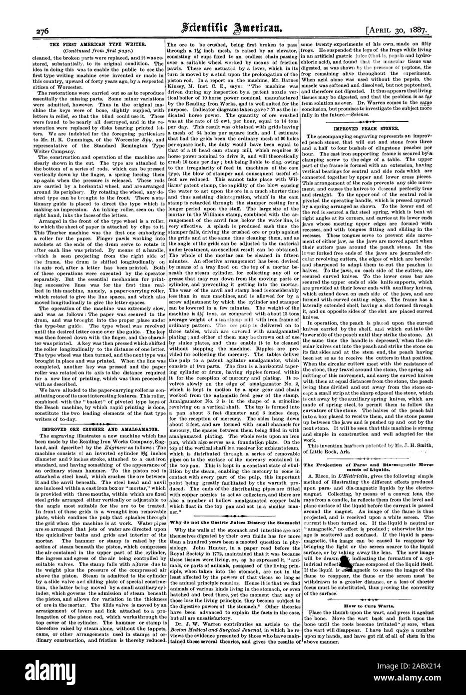 La FMK AMERICAN TYPE writer. Perché non i succhi gastrici distruggere lo stomaco? Miglioramento del frantumatore di minerale e AMALGAMATOR. Miglioramento PEACH STONER. La proiezione del para- e dia-magnetic sposta menti di liquidi. Come curare le verruche. al di sopra di modo., Scientific American, 1887-04-30 Foto Stock La FMK AMERICAN TYPE writer. Perché non i succhi gastrici distruggere lo stomaco? Miglioramento del frantumatore di minerale e AMALGAMATOR. Miglioramento PEACH STONER. La proiezione del para- e dia-magnetic sposta menti di liquidi. Come curare le verruche. al di sopra di modo., Scientific American, 1887-04-30 Foto Stock