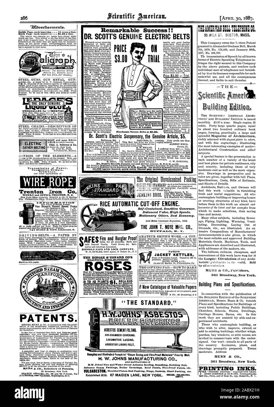 Nelle immediate vicin ity inviare direttamente al dottor SCOTT 842 Broadway New York. Ciascuno è contrassegnata con il nome di Pall Mall Electric ass'n di Londra., Scientific American, 1887-04-30 Foto Stock