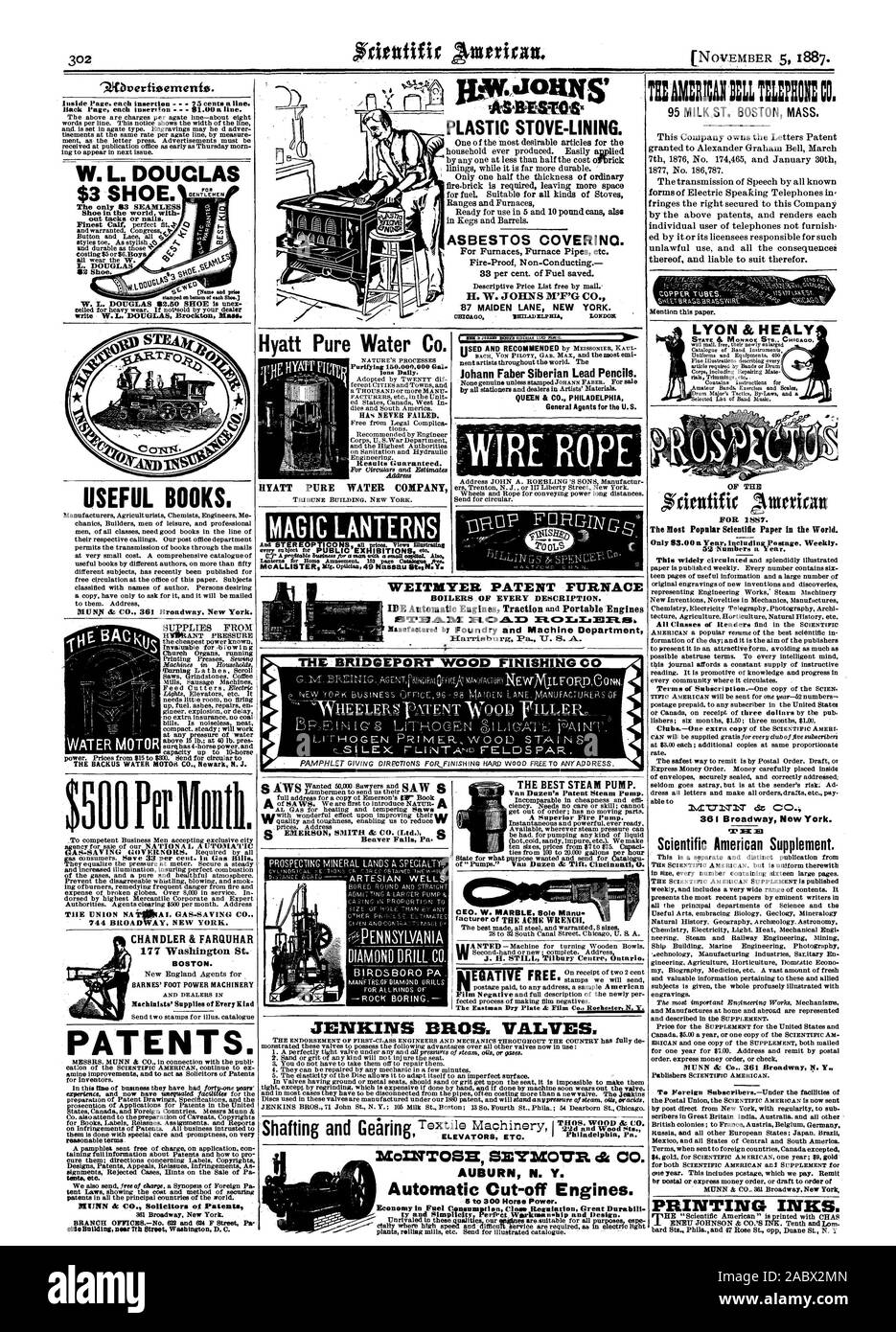 JENKINS BROS. Valvole. Trasmissione e Gearing AUBURN N. Y. automatica Cut-off motori. Ubverfisernenfo. Libri utili. $500Pullioill. CHANDLER & FARQUHAR BREVETTI. Risultati garantiti acqua società LYON & HEALY STATO & MONROE STS. CHICAG W. L. DOUCLAS $3 calzatura. Il solo 83 SEAMLESS fuori chiodini o chiodi. L. DOUGLAS 82 Scarpa. Parlare di questa carta. TEZ AMDRICAX NLL P8 95 LATTE ST. BOSTON MASS. Johann Faber siberiano matite di piombo. Gli agenti generali per gli Stati Uniti Lanterne magiche del per 1887. MTN 1 T & C Scientific American Supplement. Per SubscribersUnder stranieri le strutture degli inchiostri da stampa., 1887-11-05 Foto Stock