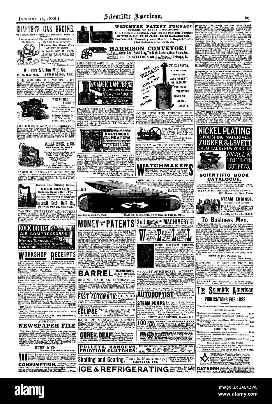 Il brevetto WEITMYER Forno di caldaie di ogni descrizione. Convogliatore di HARRISON! Carta DEL GAS MOTORE. Williams & Orton Mfg. Co. Conferme di officina file di giornale ogni uno che vuole conservare la carta. Indirizzo MUNN & CO. Gioca! Gioca ! PLA Y.! PIA VS ! MONEYTPATENTS CHAS. J. JoHNSON editore 105 Madison San Chicag Illinois. Canna di macchinari. E. B. HOLMES UREIDEAF COPIATRICE''''''' DKE LA BARBA ELIXIR giorni. Tim oaly Remedy. Swtraftrees. 208 Smith LNA. Co. Mali palatina. Pubblicazioni per il 1888. Perforatrici da roccia cava Gailders Bar Plug e piuma di Trapani e peggio!! Perforatrice da roccia Co. ROCK DRILLSIPTITT gola Foto Stock