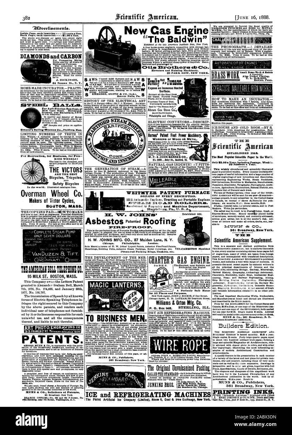 Nuovo .motore Cas "Baldwin' ascensori e macchine di sollevamento 38 PARK ROW NEW YORK. 9.0VerfiGernenfe. All'interno di ciascuna pagina di inserimento 15 centesimi una linea. Torna alla pagina precedente ogni inserimento - B1.00 una linea. Diamanti e il carbonio J. DICKINSON 64 Nassau St. N. Y. SITM3±Al per Anti-Friction cuscinetti del miglior acciaio colato. Temprato brunito e 346 a. Simond's Rolling-Machine Co. Fitehbmw brevetto Rasa Mao edificio vicino 7th Street Washington I). C. esporre un immensa superficie riscaldata. Philadelphia e Chicago. CONVEYORSDESCRIP ELETTRICO tutti newsdealers. Carta DEL GAS MOTORE. ora per ahi indicato H. P. perfettamente Foto Stock