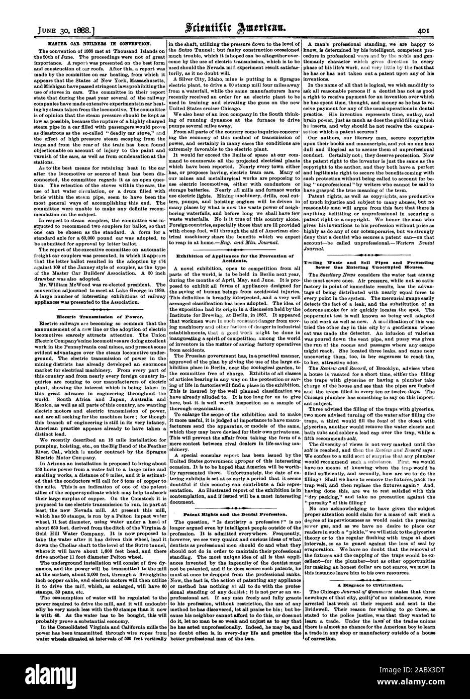 RASTER I COSTRUTTORI DI AUTO IN CONVENZIONE. Trasmissione elettrica di potenza. Mostra di apparecchi per la prevenzione degli incidenti. Diritti di brevetto e la professione di dentista. Egli ha agito amatoriale. Egli infatti può essere meglio e uomo professionale dei due. Rifiuti di test e tubi del suolo e la prevenzione di fognature gas entrante 1LJnoceupied Case. Una vergogna per la civiltà. di correzione., Scientific American, 1888-06-30 Foto Stock