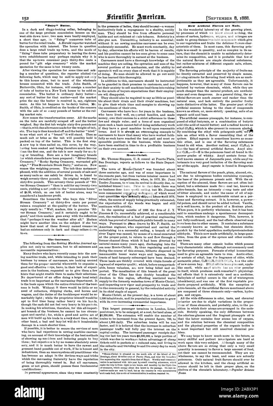 Monte-Christi. Il Canvasser. Come i sapori artificiali sono realizzati., Scientific American, 1888-09-08 Foto Stock