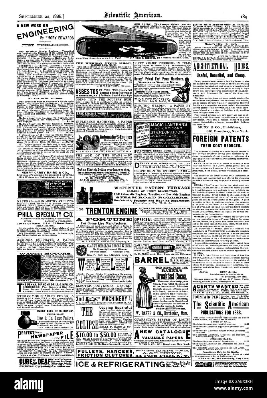 Trapani e prenota mailing gratuita. Il brevetto americano Globe Hitch-Strap lampo 2° MACHINERYg apparecchio di copiatura FELIX F. DAUS & CO. N utile bella ed economici. MUNN & CO. Gli editori 361 Broadway New York. Brevetti STRANIERI IL LORO COSTO RIDOTTO. Indirizzo Phila. SPECIALTY CO. 0 n. 41h Street 128 & 130 Broad Street solfato di ammoniaca.-un foglio di carta tra canna macchinari. E. & B. CASE TENGONO LA ROTTA MONON --ifftmmrzmar=c MEDAGLIA D ORO ZAMPE 1878. BAKER'S Broakfast cacao W. Baker & CO. Dorchester messa. Nuovo CATALOCU preziose carte ho venduto da bottegai ovunque. Centesimi voleva che le penne di fontana pubblicazioni per 1888 Foto Stock