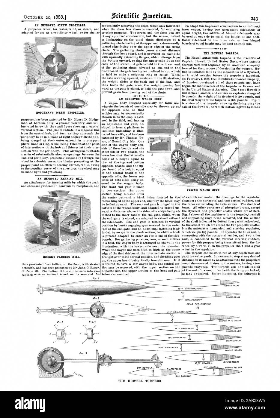 Un vite perfezionata elica. HODGEMAN vite del propulsore. Un miglioramento della vagliatrice. RISSER IL VENTILATORE. ftc un carro perfezionato corpo. La HOWELL siluro. TYSON'S corpo del carro. La HOWELL siluro. Una carica 44LBS FIC. 2 48 CHARCE 66 Les caricabatterie GHARCE LBS 132 LOS c . 5 Carica ClIARCEZOOLBS 100 LOS, Scientific American, 1888-10-20 Foto Stock