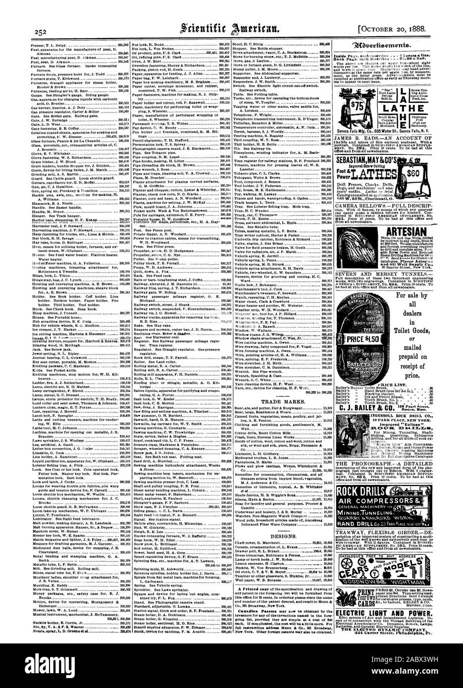 Prezzo di listino. C. J. BAILEY & C INGERSOLL ROCK DRILL CO. ROCK DRILLSOI ® ab. La luce elettrica e alimentazione. L'eletto dinamica azienda SEBASTIANMAY&CO Power ji4 ARTESIAN, Scientific American, 1888-10-20 Foto Stock