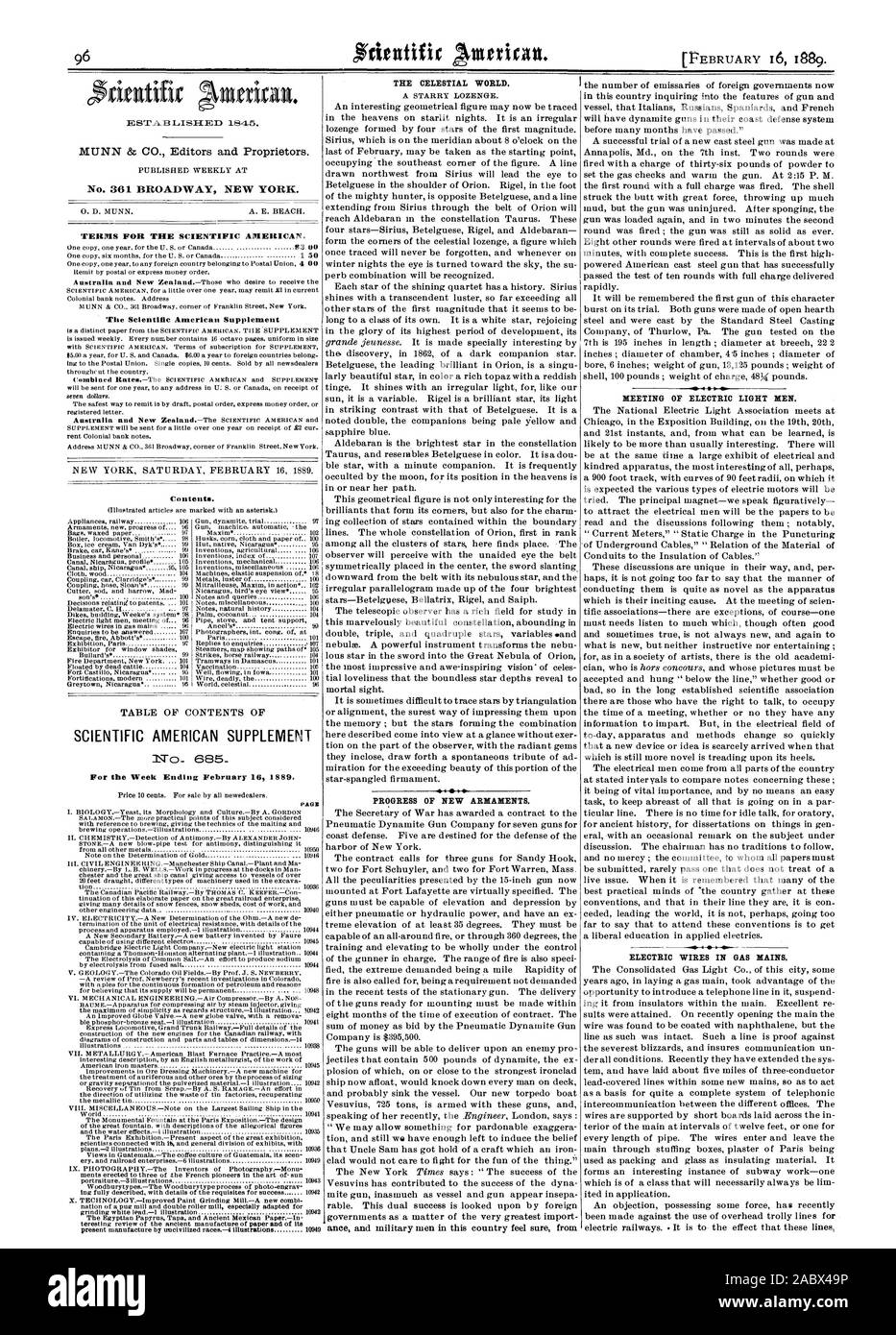 Bene che scorre il filo il mortale 100 Mondo 96 celeste, Scientific American, 1889-02-16 Foto Stock