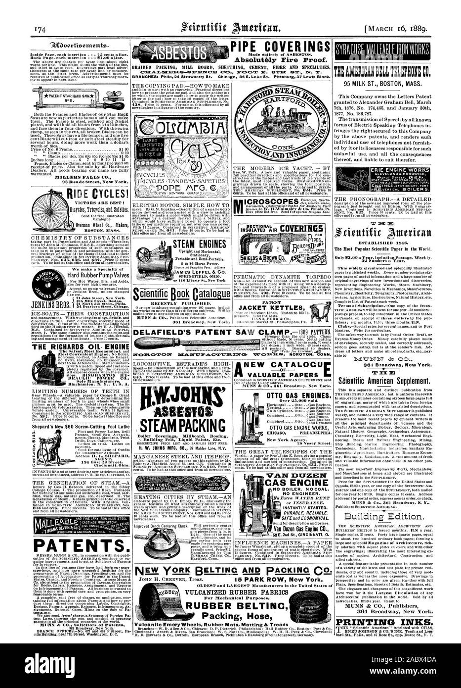 Van dozzina di motore a gas CO. Gomma vulcanizzata e tessuti per scopi meccanici. Il tubo flessibile di imballaggio ebanite mole smeriglio tappetini in gomma stuoia & pedate MUGNAI CADE CO. 93 Meade Street a New York. Brevetti. CLEVELAND & HARDWICK stabilito 1546. in grado t 361 Broadway New York. MUNN & CO. Gli editori 361 Broadway New York. Gli inchiostri di stampa. 9.1Ibrertizernents. PAT E NT STAR SEGHETTO ALTERNATIVO all'interno di ciascuna pagina di inserimento . 75 centesimi una linea. Torna alla pagina precedente ogni inserimento 91.00 aline. Cicli di IDE! Vincitori sono i migliori Overman %anguilla Co. Nakers BOSTON MASS. Facciamo una specialità in 105 Milk Street Boston. 21 Nord quinta strada Phila. Esso 54 Foto Stock