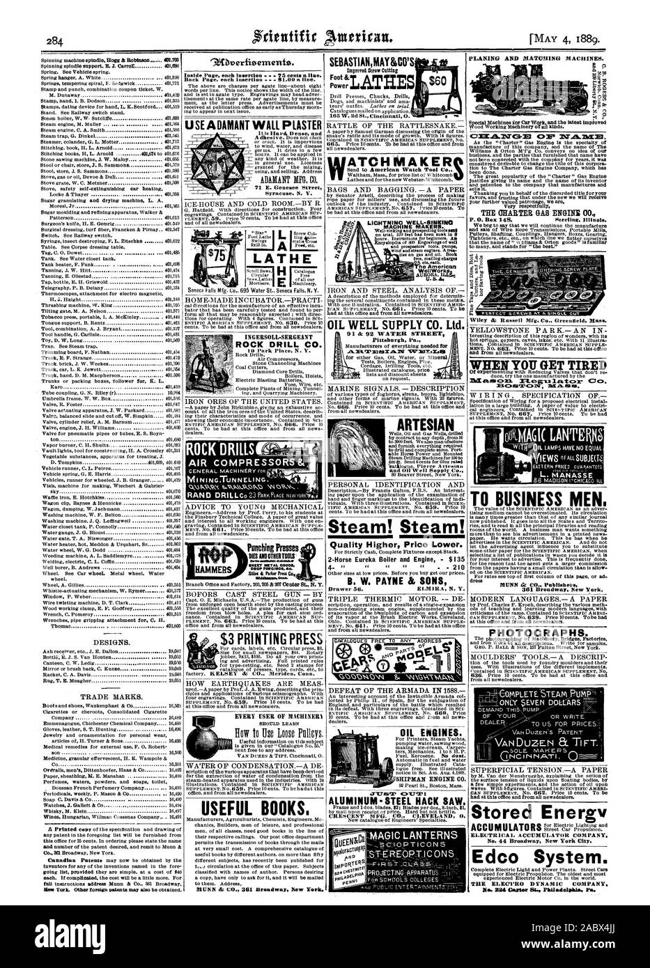 Tornio $3 stampa premere OGNI UTENTE DELLA MACCHIN1 dovrebbe imparare Ilow utilizzare pulegge allentata. Libri utili. MUNN 84 CO 361 Broadway New York. rat:macchina torni makers. L'Americano funziona bene. AURORA alluminio-acciaio seghetto alternativo. CRESCENT PG. CO. CLEVELAND 0. Lanterne magiche --F F. ZT0 gg.0 F T ALIV 01-M 4 MI N.EL MEM. spectfully IL OHAIITER GAB ENGINS 00. per molti e sta per ' il migliore." ND. 224 Daster PALladelpkia. Pa. utilizzare irremovibile INTONACO It la Hard D ense e irremovibile MFG. CO. Siracusa N. V. mel INGERSOLL-Sergente ROCK DRILL CO. ROCK DRILLSIII CZONR3( ( presse di punzonatura di aggancio MAKER ARTESIAN B Foto Stock