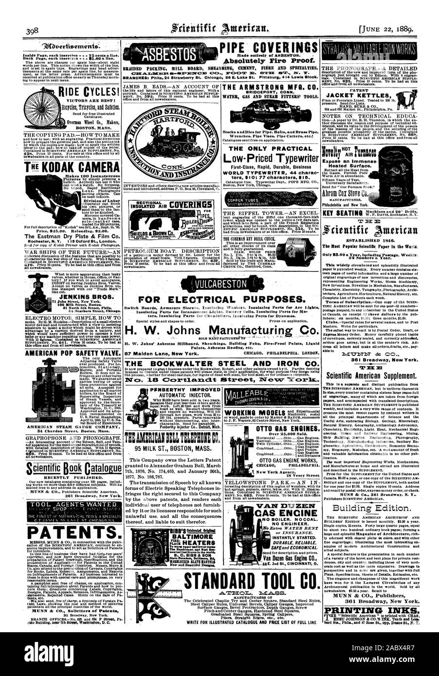 Immediatamente avviato. Resistente SAFEand affidabile economico. Van Duzen motore a gas CO. La ARMSTRONG MFG. CO. BRIDGEPORT CONN. Scorte e stampi per tubo. Bulloni e tubo di ottone il pratico solo mondiale della macchina da scrivere le caratte 44 ter $10; 77 caratteri $15. merican stabilito 1546. 52 numeri all'anno. lvZ T.71 T 1 T cSc C . 381 Broadway New York. 'I' M Scientific American Supplement. MTJNN & CO. Gli editori 361 Broadway New York. Gli inchiostri di stampa. Emettere JOHNSON & CO. DI INCHIOSTRO. Decimo e partite. Per fini elettrici. Il BOOKWALTER ACCIAIO E FERRO CO. Strumento STANDARD CO., 1889-06-22 Foto Stock
