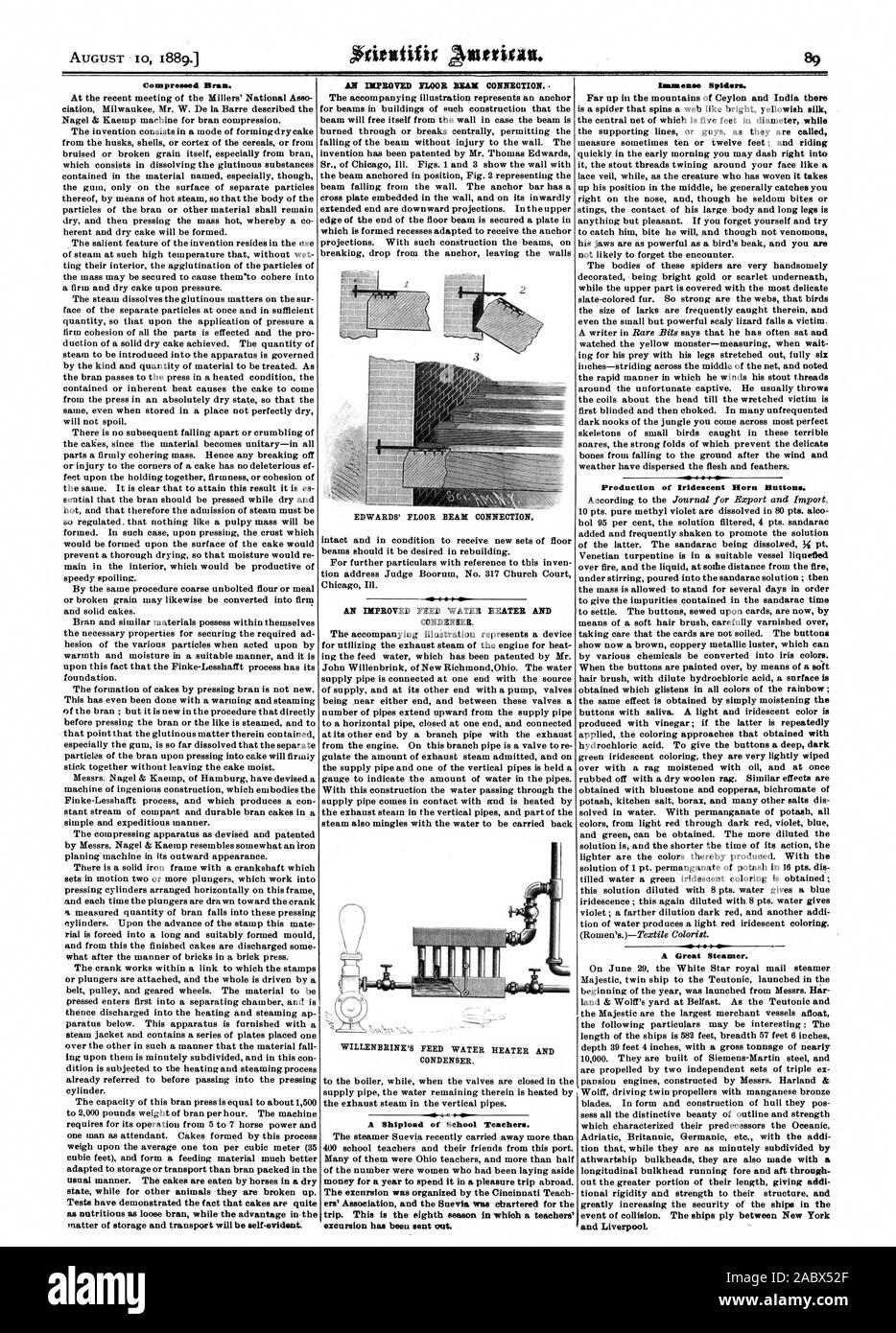 Caso di collisione. La tela di navi tra New York e Liverpool. Ii 0 WILLENBRINK di alimentazione del riscaldatore di acqua e il condensatore alla caldaia mentre quando le valvole sono chiuse nel condotto di alimentazione di acqua rimanente in esso viene riscaldato dal vapore di scarico nei tubi verticali., Scientific American, 1889-08-10 Foto Stock