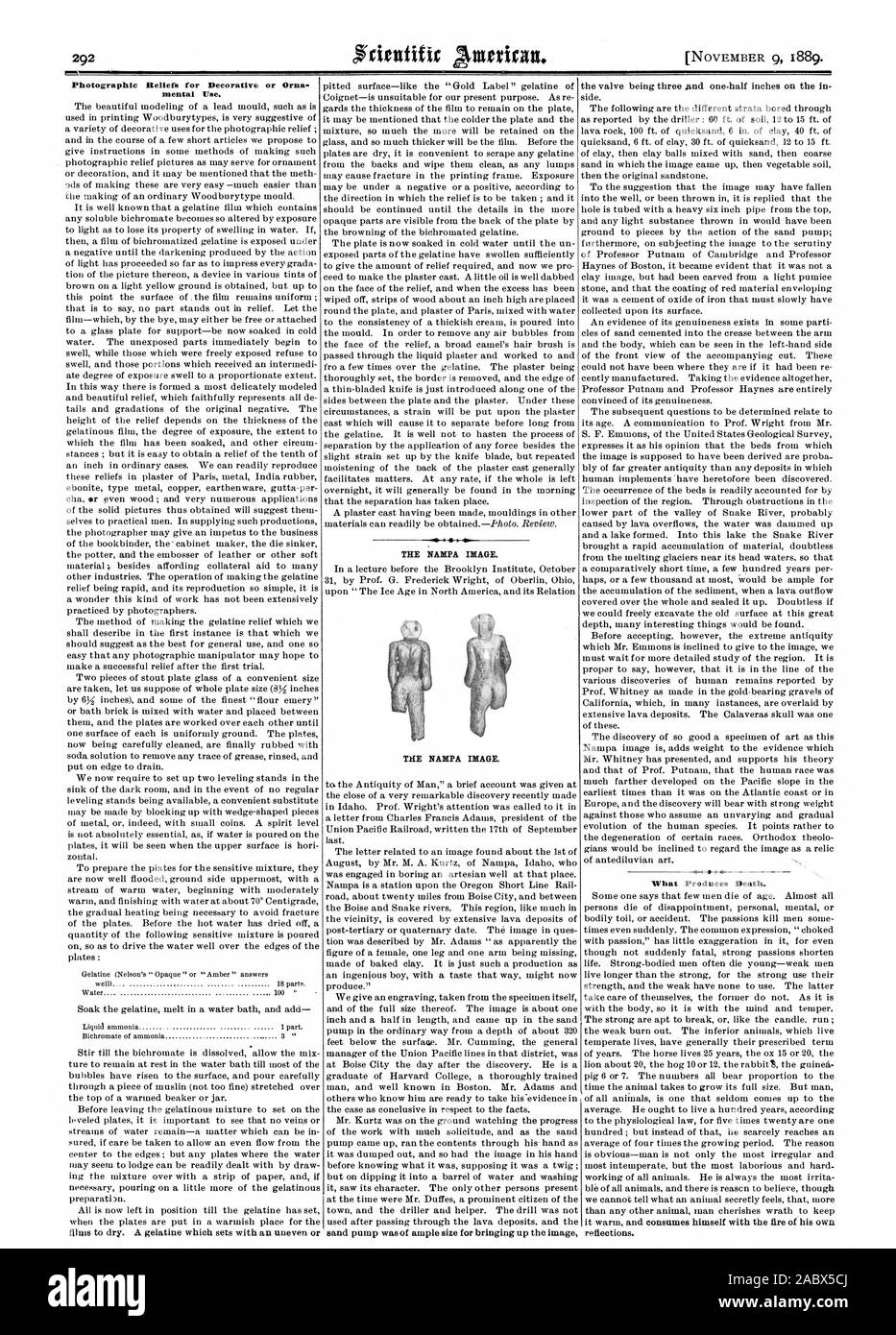 Rilievi fotografici per decorativo o Orna uso mentale. L'immagine di Nampa. sabbia pompa è stata di ampie dimensioni per portare l'immagine che cosa produce la morte., Scientific American, 1889-11-09 Foto Stock