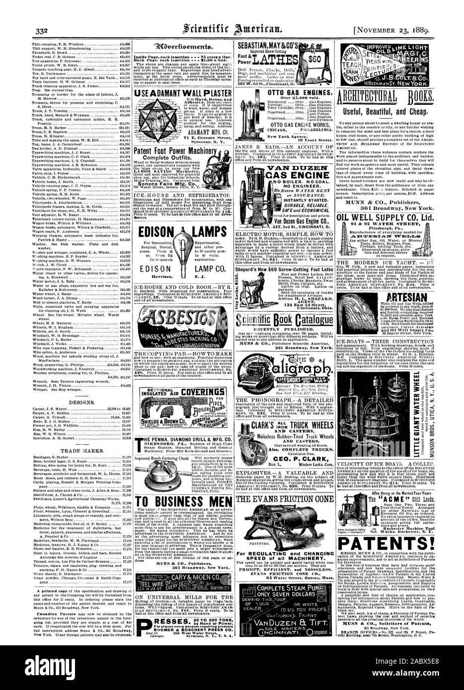 Disegni e modelli. Marchi commerciali. "Aibverfizenteutz. All'interno di ciascuna pagina di inserimento T5 centesimi una linea. Torna alla pagina precedente ogni inserimento 81.00 una linea. U tilizzare un DAMANT INTONACO LA COPIA DI PAD.-COME FARE 0 uomini di affari J SU UNIVERSAL MULINI PER LA a mano o di alimentazione. BOOMER & BOSCHERT PRESS CO. OTTO MOTORI A GAS. Oltre 95000 venduti. OTTO GAS MOTORE FUNZIONA CHICAG Philadelphia. New York Agenzia caldaia n. Il carbone non. NO INGEGNERE. o di assicurazione. Immediatamente avviato. Resistente e sicuro affidabile ed economico Van dozzina di motore a gas CO. Motore elettro semplice. Come agente di T 134 id est Street Cincinnati in Ohio. Utile bella ed economici. 361 Foto Stock