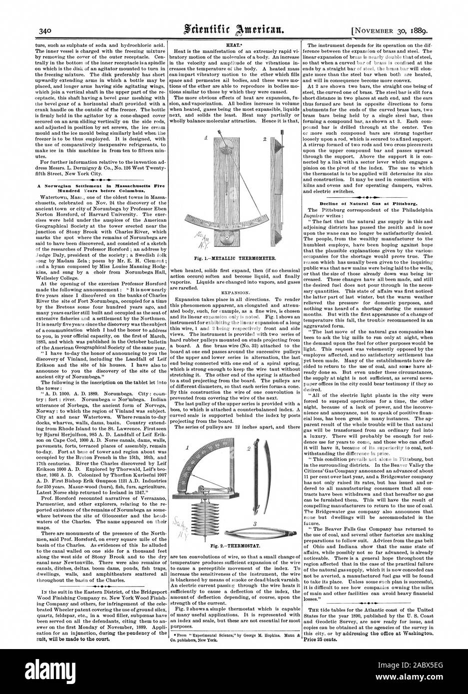 Un insediamento norvegese in Massachusetts cinquecento anni prima Colnmbus. Calore. Fig. 1 termometro metallico. Fig. 2termostato. Co. editori di New York. Il declino del gas naturale a Pittsburg., Scientific American, 1889-11-30 Foto Stock