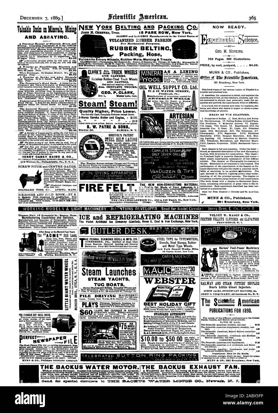 Barca macchinari. Piegare per libero catalogo illustrato. ' Chas. P. Willard & Co. 238 Randolph San Chicag Ill. ghiaccio e macchine frigorifere di Pictet ghiaccio artificiale Company (limitato) camera 6 del carbone & ferro Exchange New York. F F IIITHE BACKUS ACQUA MOTORE. Witkor senza regolatore. Alimenta idranti anteriore gressuretbe potenza più conveniente noto. macinini per caffè ventole frese salsiccia ascensori e un macchinario che richiedono potenza luminosa. N la cottura nessun carburante senza ceneri. nessuna riparazione notailisin e compatto. Nessuna assicurazione extra. Sempre pronto. La BACKUS ventola di scarico. Una meravigliosa aria Mover. Per l'asciugatura di tutti i tipi di merci (speciale Foto Stock