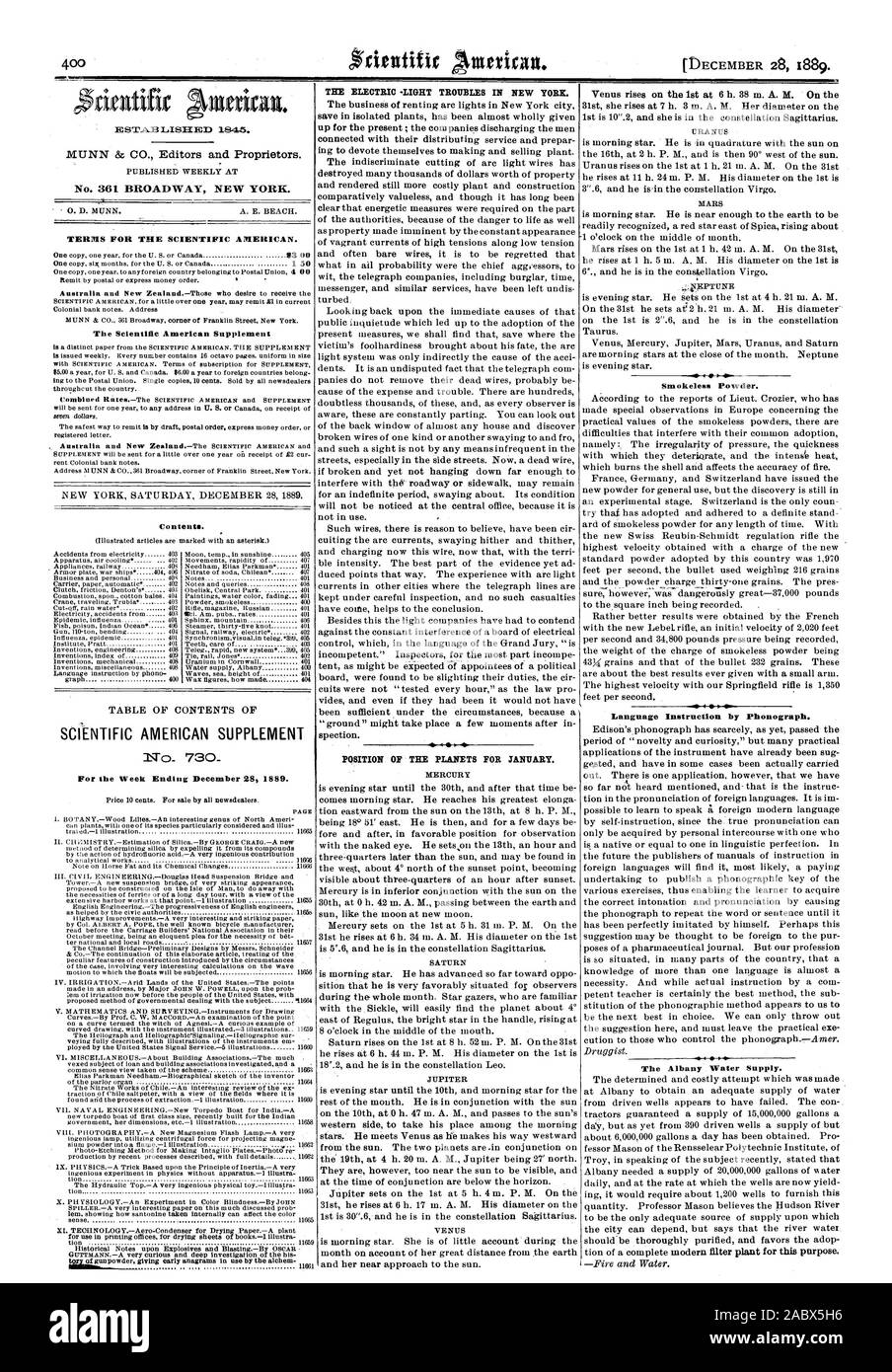 Settimana che Termina il 28 dicembre 1889. Prezzo dieci centesimi. Per la vendita da parte di tutti newsdealers. Stima della silice.-Da GEORGE CRAM.-Un nuovo per azione di acido fluoridrico.-Un molto ingegnoso contributo ter nazionale e strade locali peculiari caratteristiche di costruzione introdotto dalle circostanze del caso di specie che coinvolgono molto interessante di calcoli su moto ondoso a cui i galleggianti sarà sottoposto 656 IV. Irrigazione.-Terre Aride degli Stati Uniti.-i punti realizzati in un indirizzo dal maggiore John W. POWELL su prob lem di irrigazione ora davanti al popolo degli Stati Uniti con il metodo proposto di Foto Stock