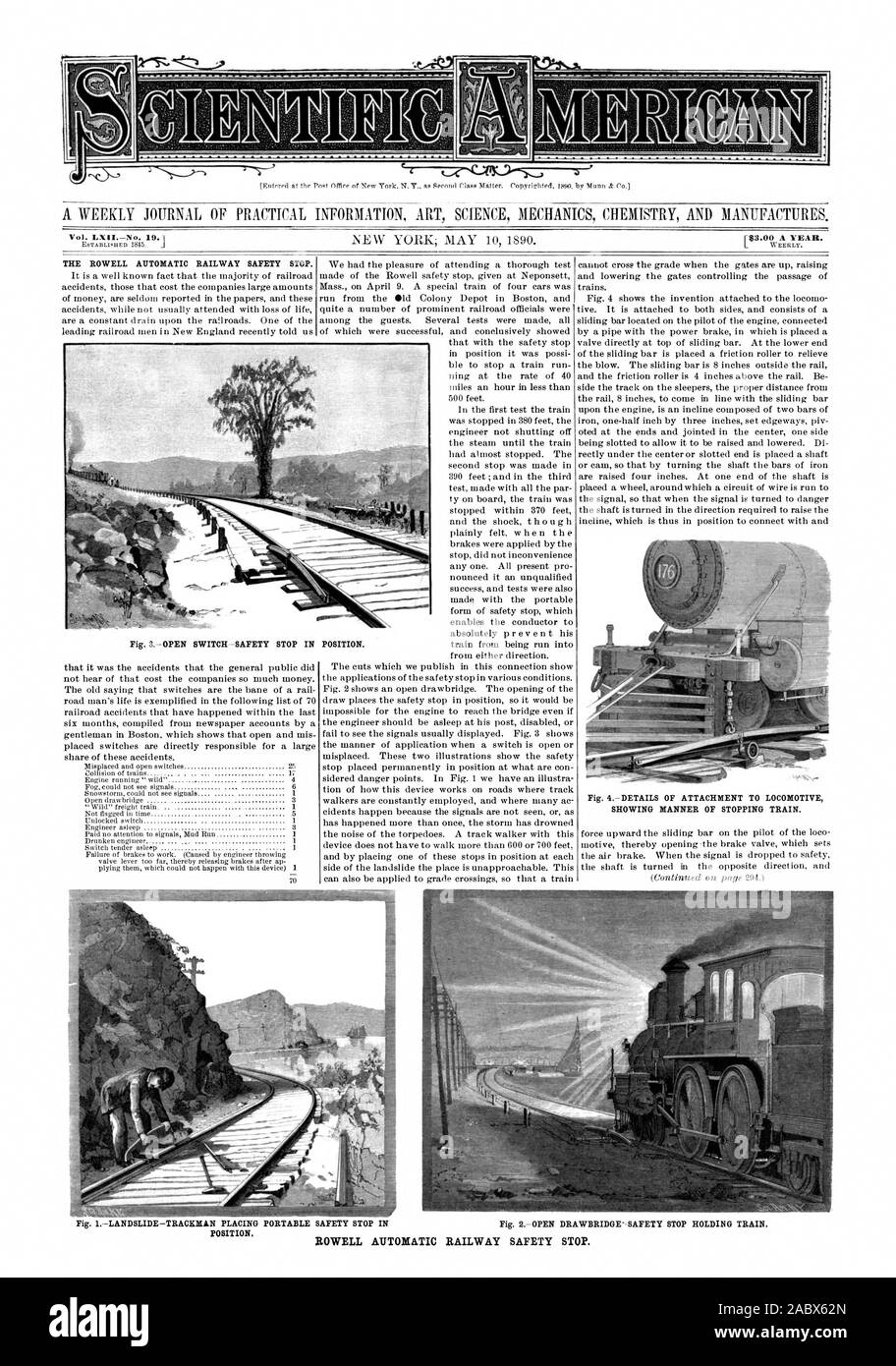 Vol. LX1ino. 19.1 [153.00 UN ANNO. La HOWELL AUTOMATICO DI SICUREZZA FERROVIARIA STOP. ROWELL AUTOMATICO DI SICUREZZA FERROVIARIA STOP., Scientific American, 1890-05-10 Foto Stock