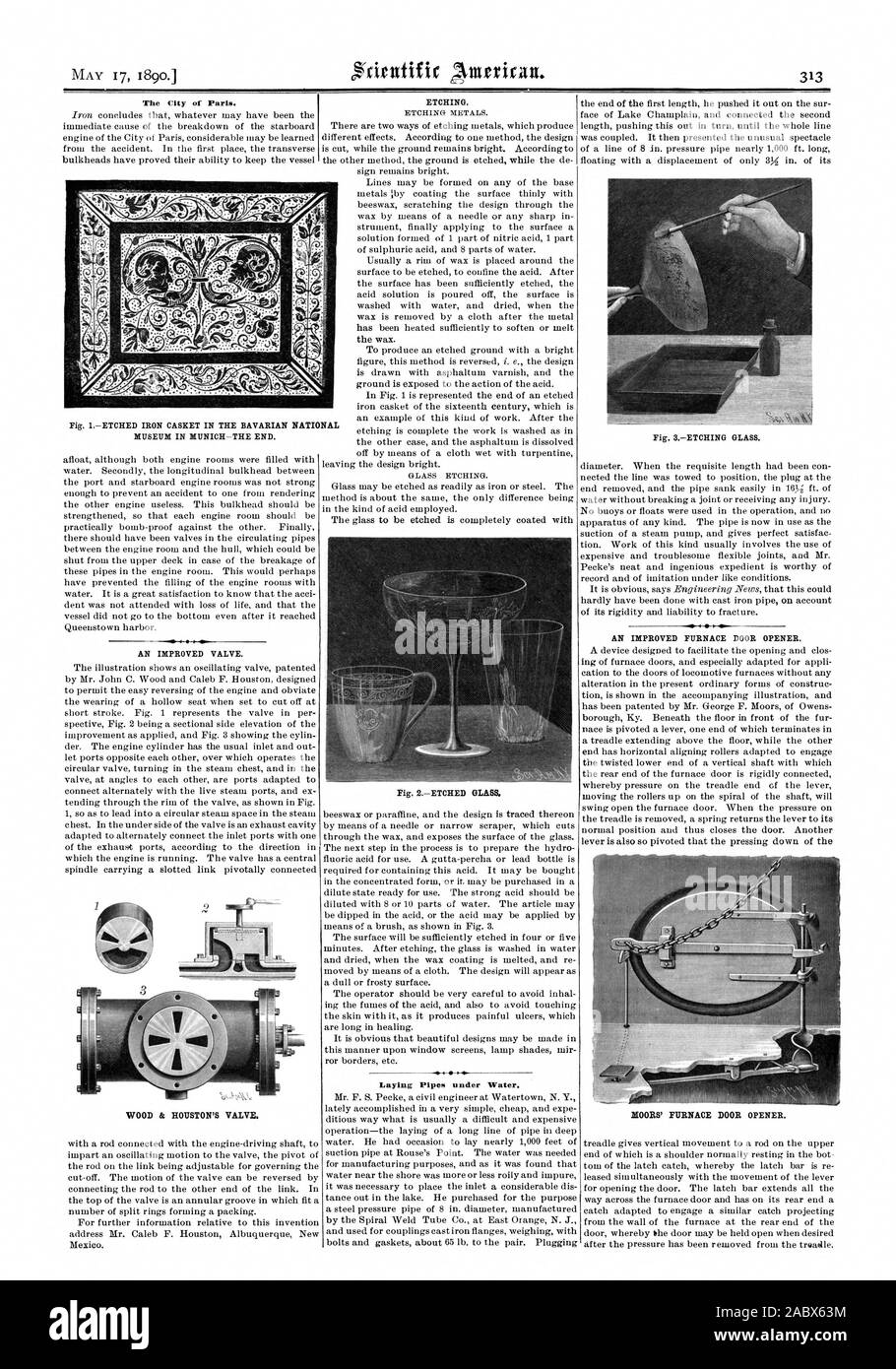 La città di Parigi. Incisione di metalli. Vetro incisione. 4 la posa di tubazioni sotto l'acqua., Scientific American, 1890-05-17 Foto Stock