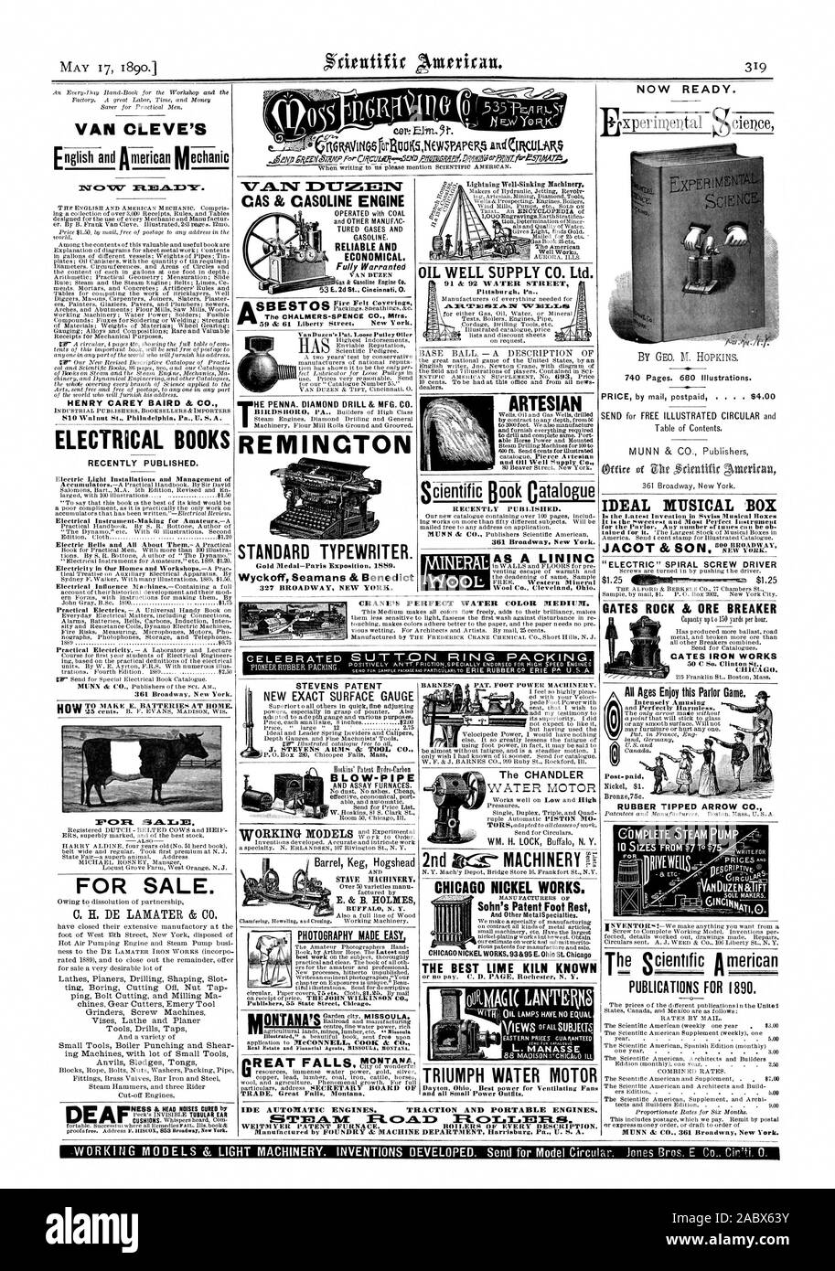 VAN CLEVE'S HENRY CAREY BAIRD & CO. S10 Noce San Philadelphia PA U.S. A. Libri elettrico pubblicato di recente. Luce elettrica impianti e di gestione di apparecchiature elettriche Instrument-Making per dilettanti.-A 361 Broadway. New York. Per la vendita. Olio di alimentazione ben CO. Ltd. 91 & 92 Water Street Pittsburgh Pa. 4a. 7V3EF .M.Mit recentemente ARTESIANO P U II I ISHED. 361 Broadway New York. Come un rivestimento in lana Co. Cleveland Ohio. 2a macchinari ri ora pronto. Da GEO. M. Hopkins. 740 pagine 680 illustrazioni. Inviare gratuitamente illustrato di forma circolare e la tabella dei contenuti. MUNN & CO. Gli editori ideale scatola musicale "ELETTRICO Foto Stock
