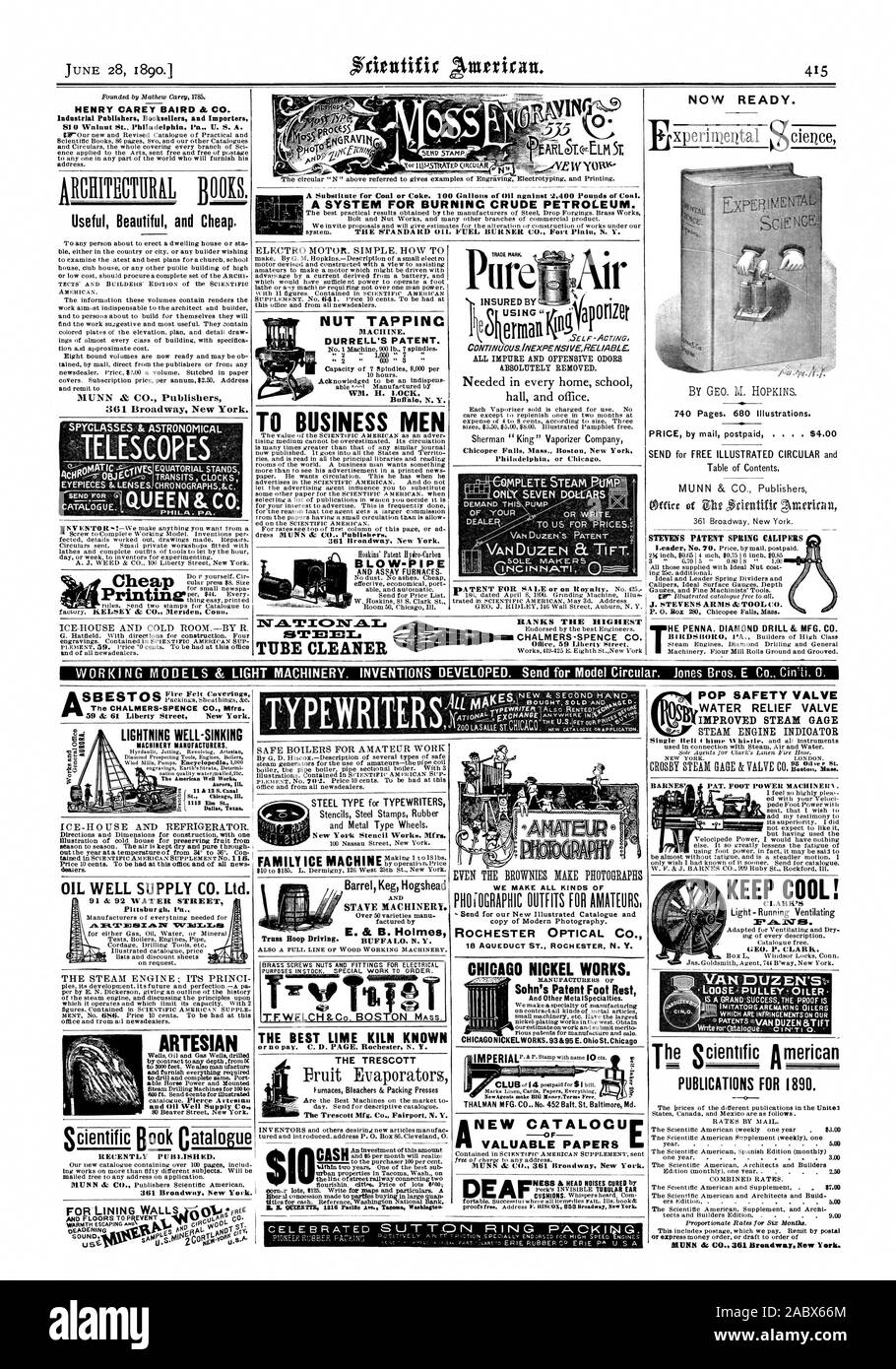 Un sostituto di carbone o di coke. 100 galloni di olio contro 9400 libbre di carbone. Un impianto per la combustione di petrolio grezzo di maschiatura del dado macchina. DURRELL DEL BREVETTO.e0MPLETATO ranghi di vapore massima °Mee 59 Liberty Street ora pronto. HENRY CAREY BAIRD & CO. Utile bella ed economici. Occhialetti & telescopi astronomici regina &Co. Per gli uomini d' affari 361 Broadway. New York. Soffiatura di aria della tubazione CONTINUOUSAEXPENSIVEREABLE Chicopee Falls messa. Boston New York Philadelphia o Chicago. 1VALTIC:01%T.ZILL !TUBO ACCIAIO CLEANER . Il CHALMERS-SPENCE CO. Mfrs. Ed un fulmine ben-sinking fabbricanti di macchinari. L'Americano Foto Stock