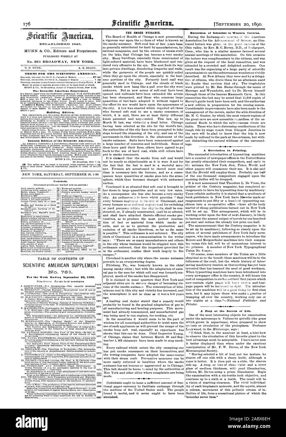 Il Scientific American Supplement edificio Edition. Edizione spagnola del Scientific American. Contenuto. SCIENTIFIC AMERICAN SUPPLEMENT il fumo fastidio. Escursione di scienziati di Western caverne. Una rivoluzione nella stampa. Un pigolio di i segreti della vita., 1890-09-20 Foto Stock
