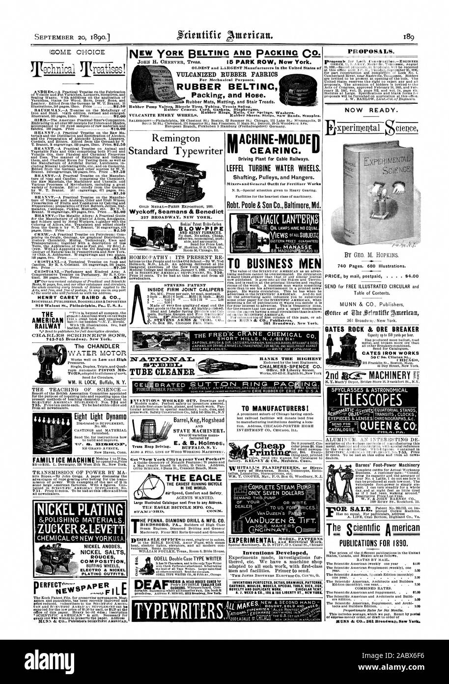 Barile Barile Hogshead IL EACLE IL PIÙ FACILE ESECUZIONE DI BICICLETTA IN TUTTO IL MONDO. Gli agenti volevano. La bicicletta EAGLE MFG. CO. ODELL Caso doppio masterizzatore di tipo de-macchina guida stampata impianto per funivie. Turbina di Leffel ruote di acqua. Trasmissione a pulegge e appendiabiti. Miscelatori e General outfit per opere di fertilizzante Robt. Poole & Son Co. Baltimore Md. AMAGIC LANTERNA8 per uomini di affari gsgrmmr . Filtro tubo di ranghi PIÙ ALTO CHALMERS-SPENCE CO. Office 59 Liberty Street, Scientific American, 1890-09-20 Foto Stock
