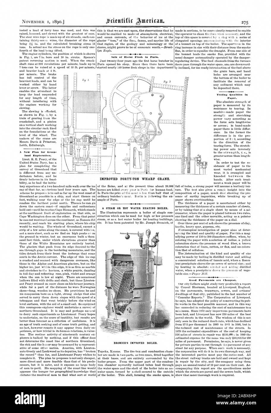 Esplorazione del territorio. Vendita di carne morse a Parigi. "Pungiglione Qualità in carta. Buoni i marciapiedi sono i più economici. Miglioramento di quaranta-TON gru di banchina., Scientific American, 1890-11-01 Foto Stock